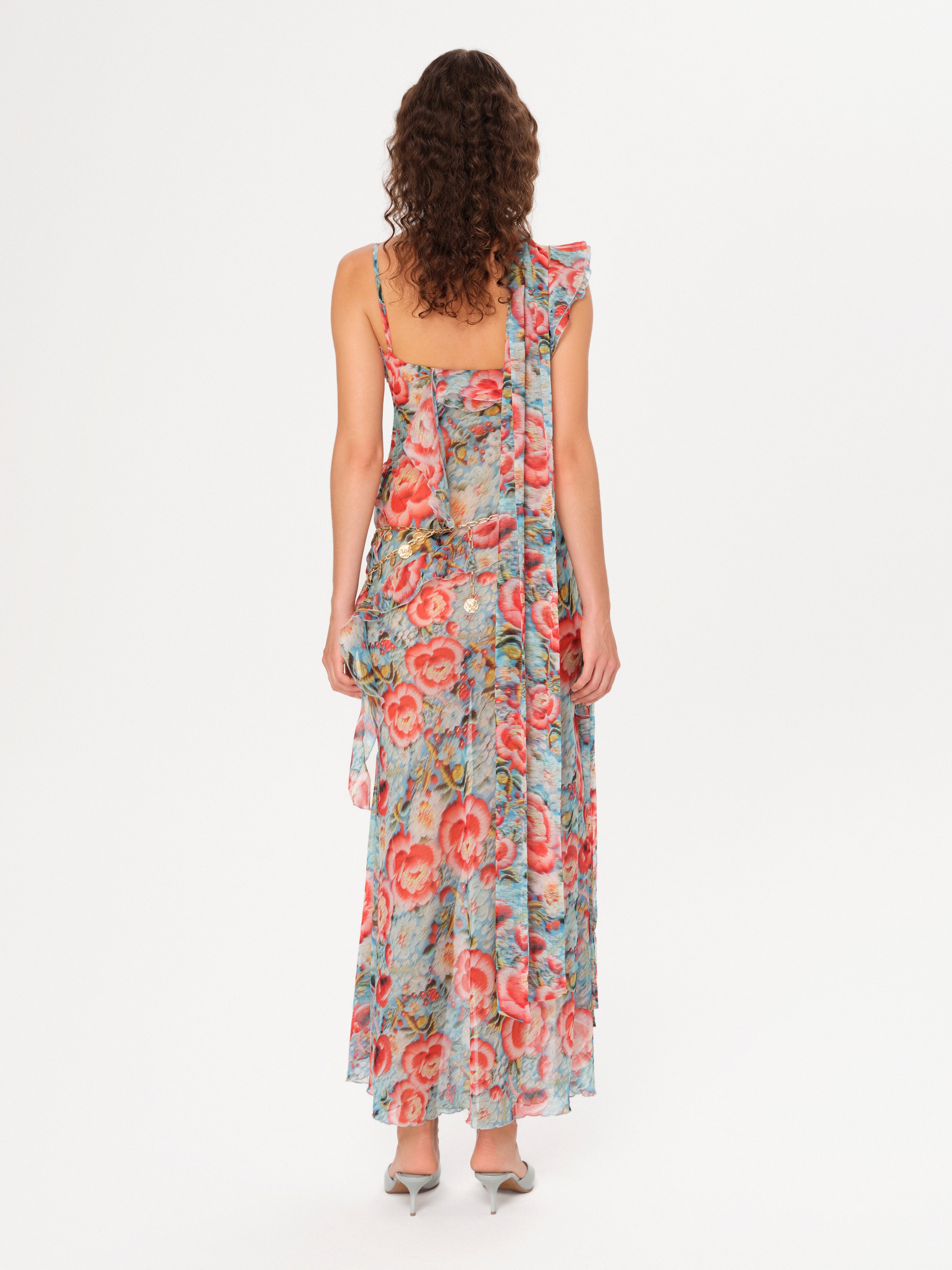 MONICA - Scarf and ruffle-detailed maxi dress