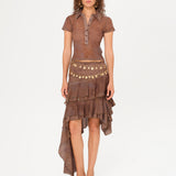 SELI - Low-waist printed ruffled asymmetric skirt