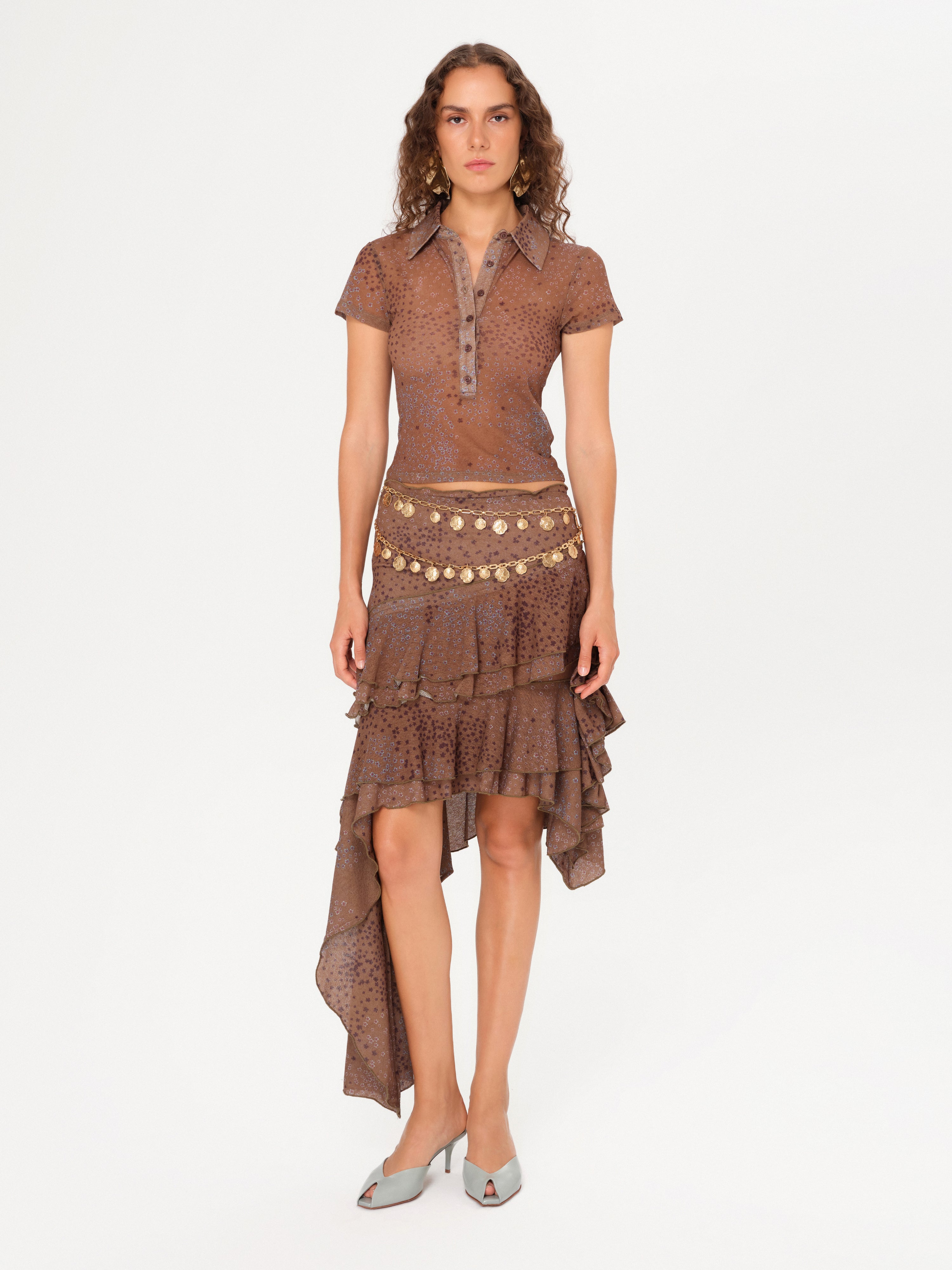 SELI - Low-waist printed ruffled asymmetric skirt