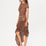 SELI - Low-waist printed ruffled asymmetric skirt