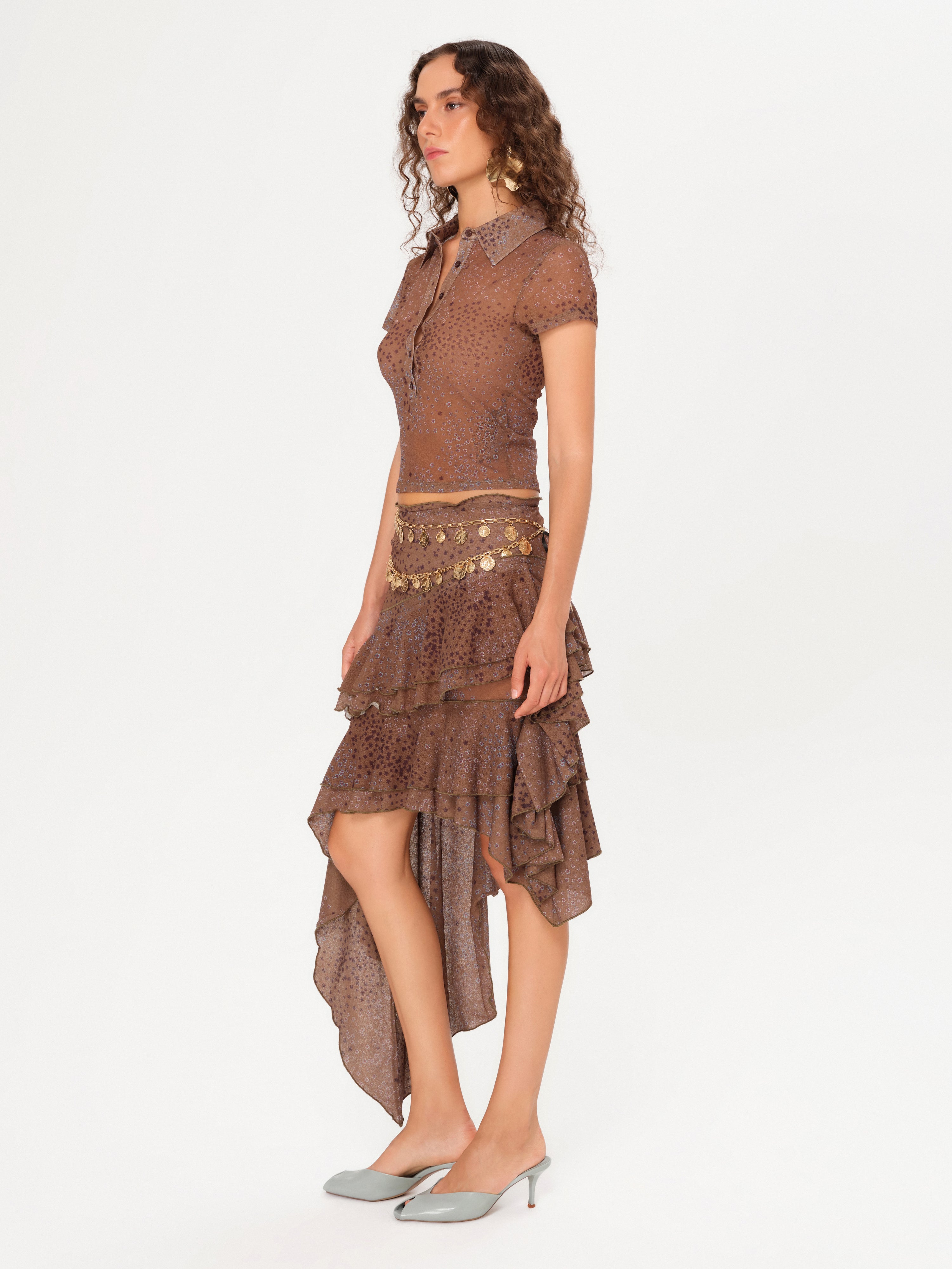 SELI - Low-waist printed ruffled asymmetric skirt