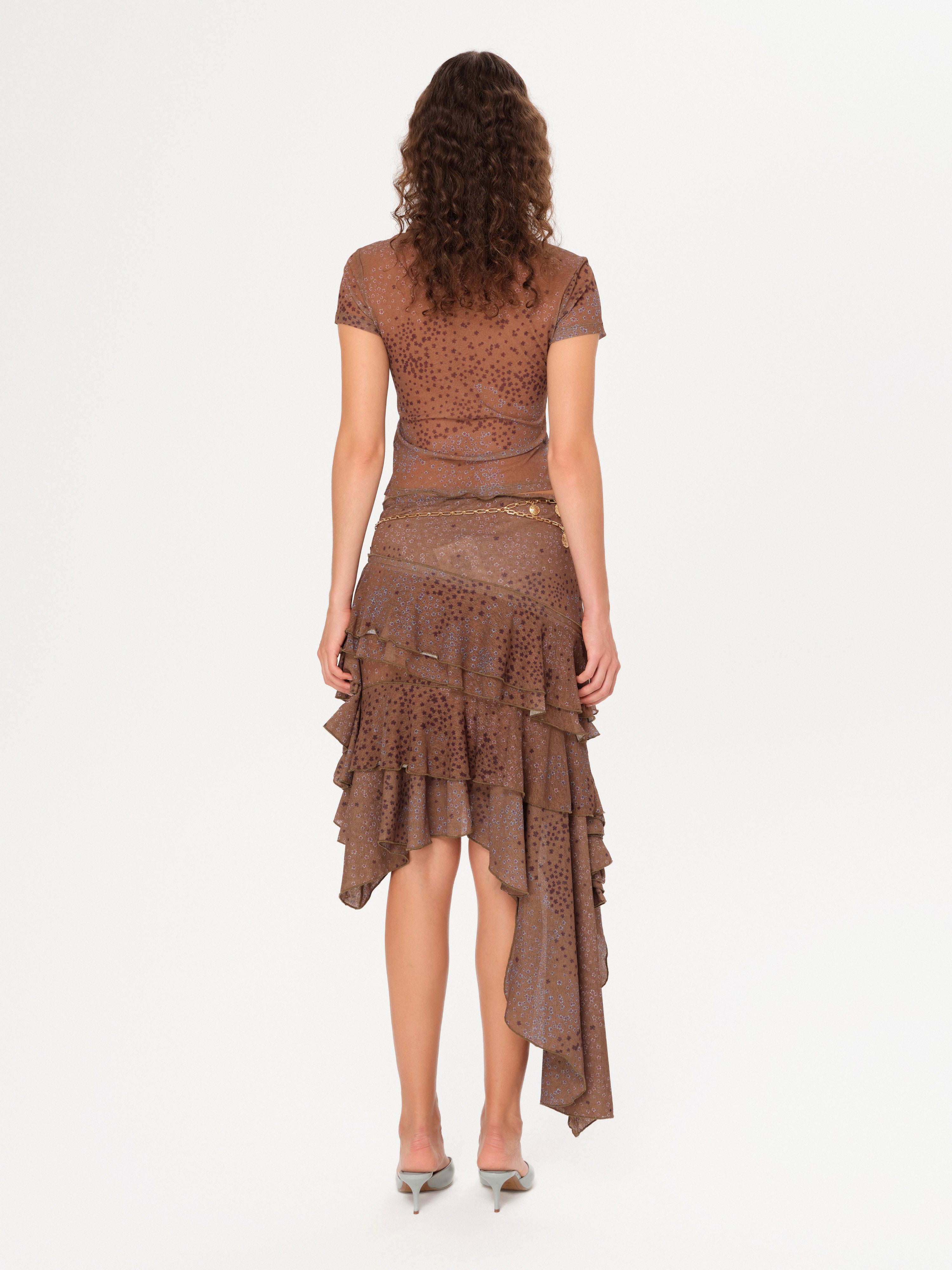 SELI - Low-waist printed ruffled asymmetric skirt