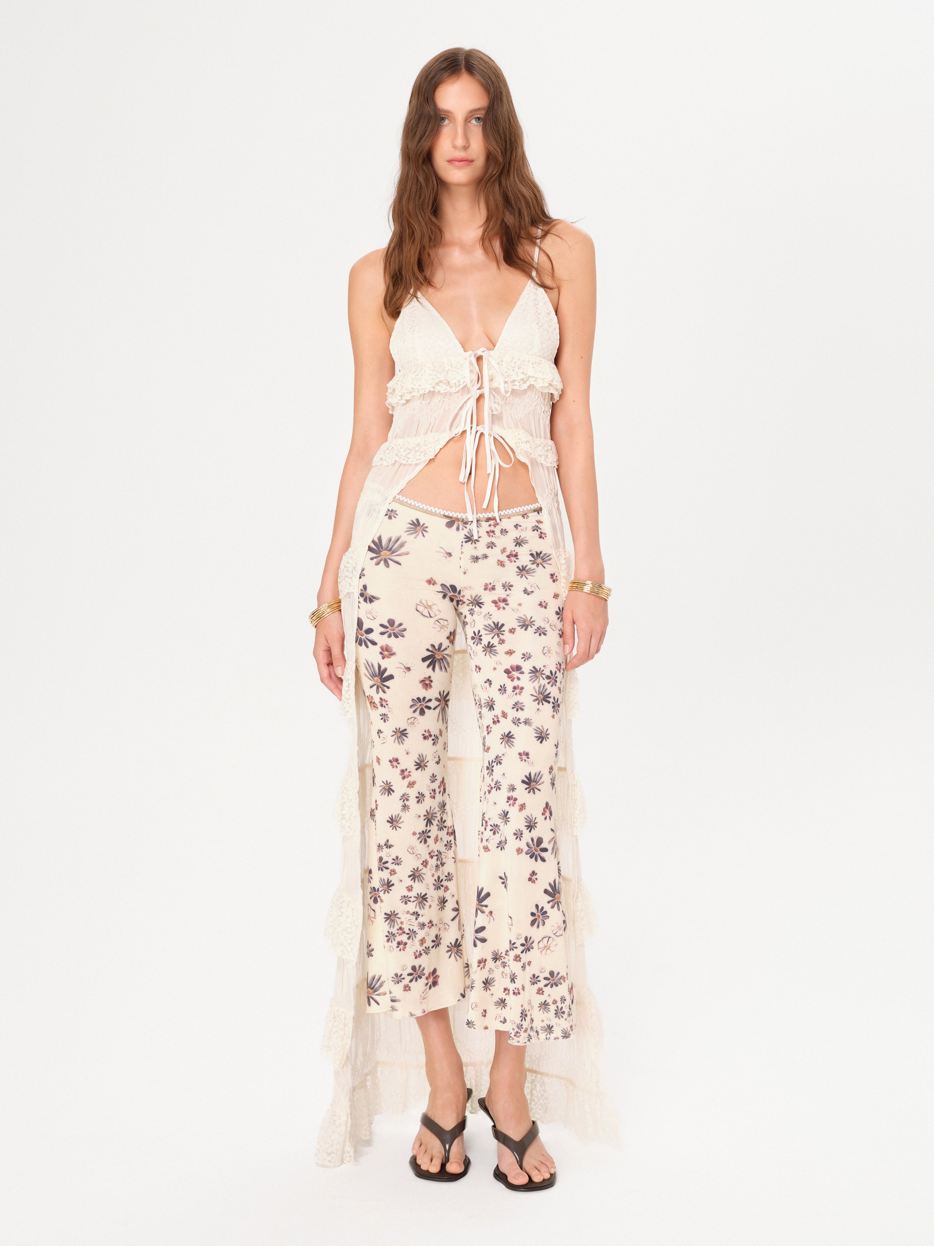 JESLYNN - Floral-printed flare-leg pants