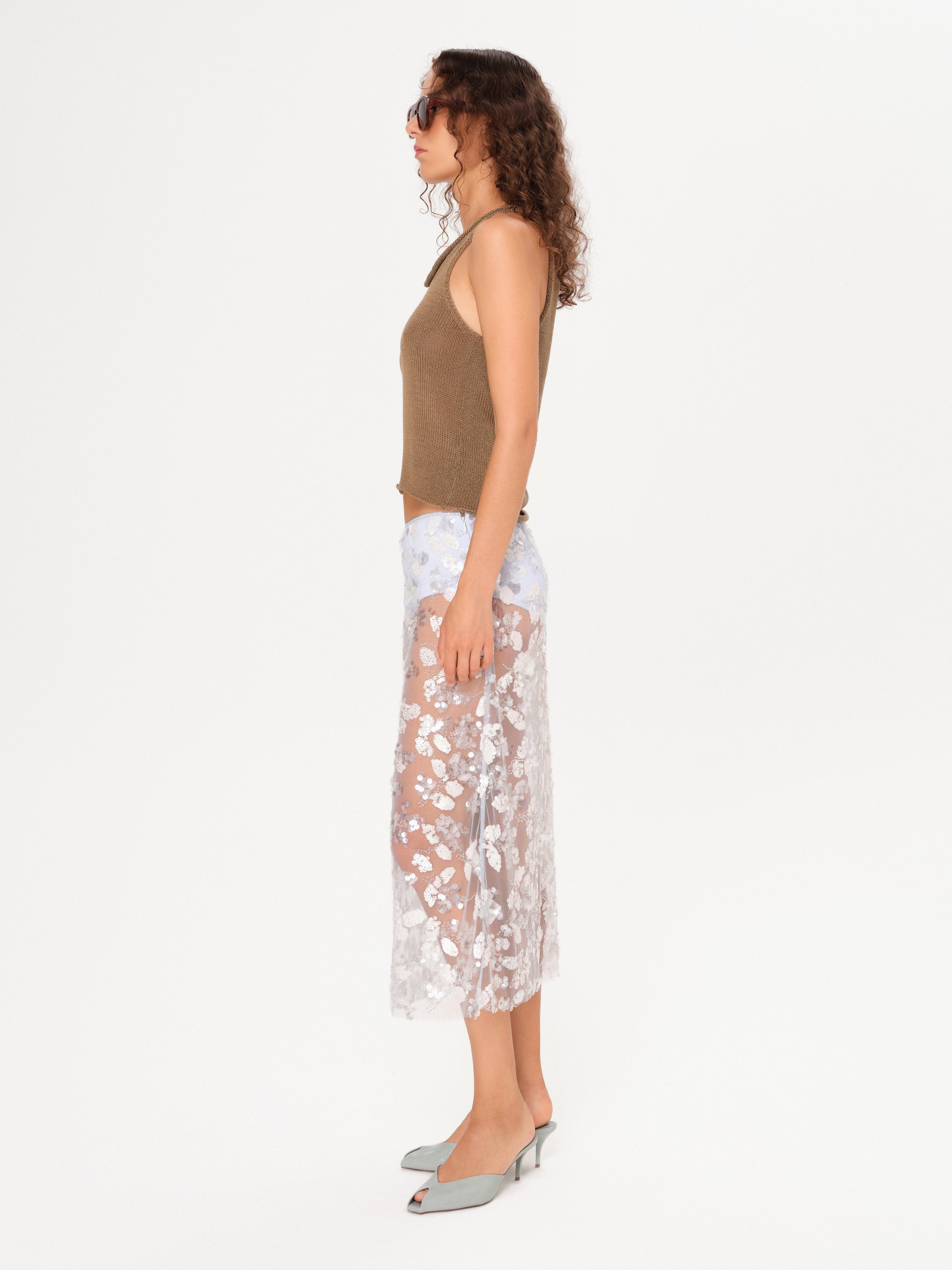 WELLS - Sequin-embellished sheer midi skirt with mini shorts