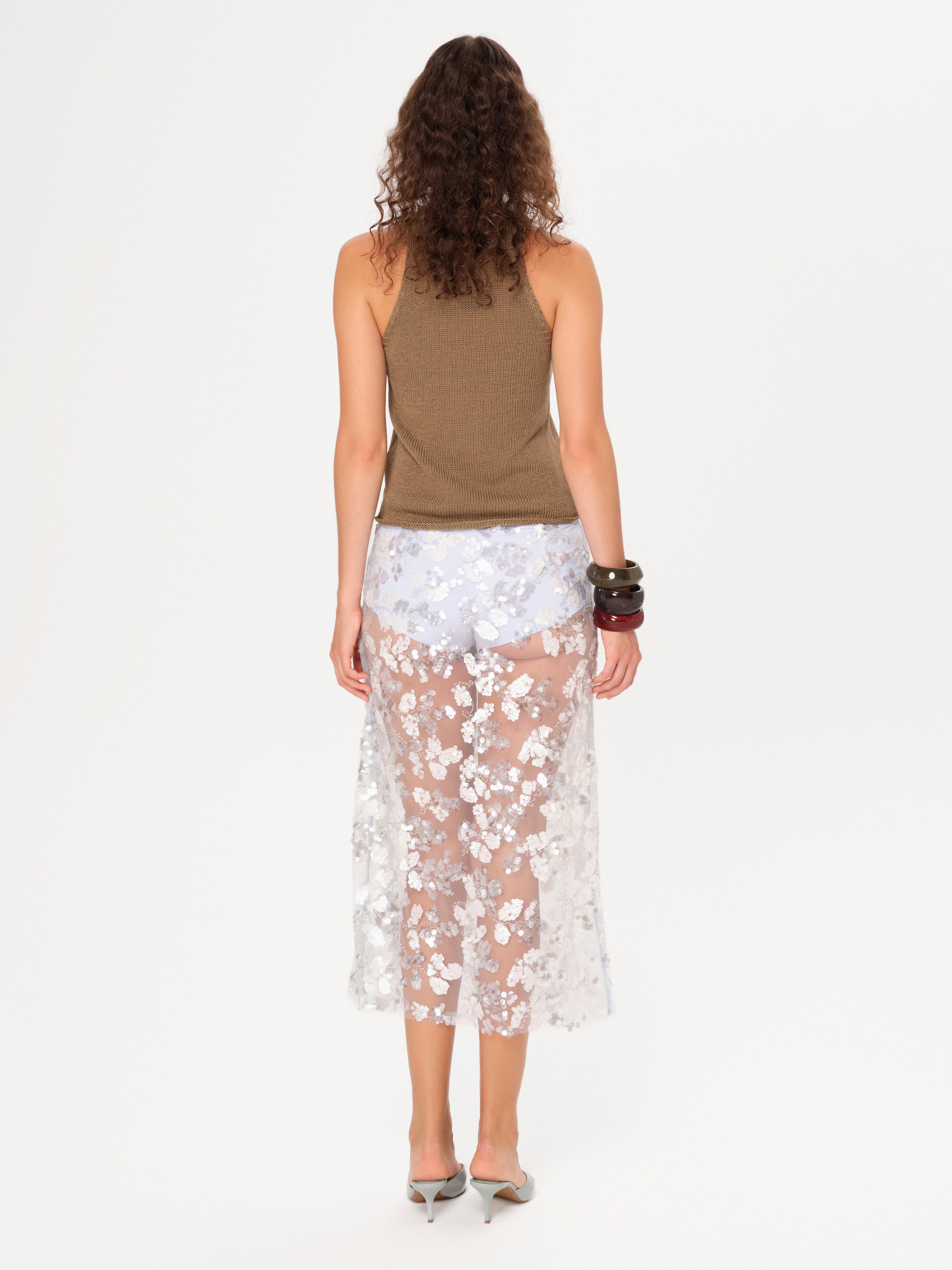 WELLS - Sequin-embellished sheer midi skirt with mini shorts