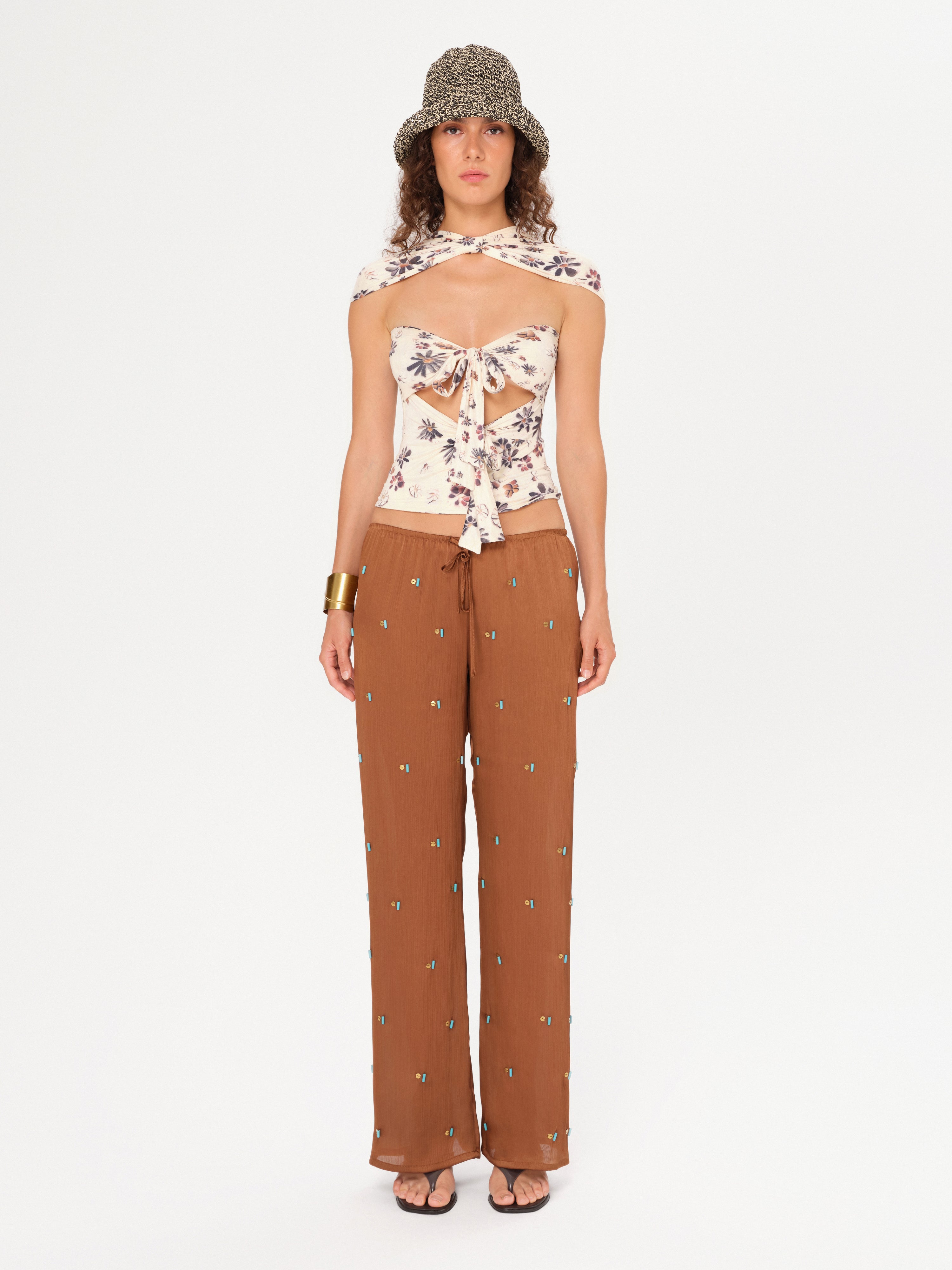CHILER - Floral-printed front tie top