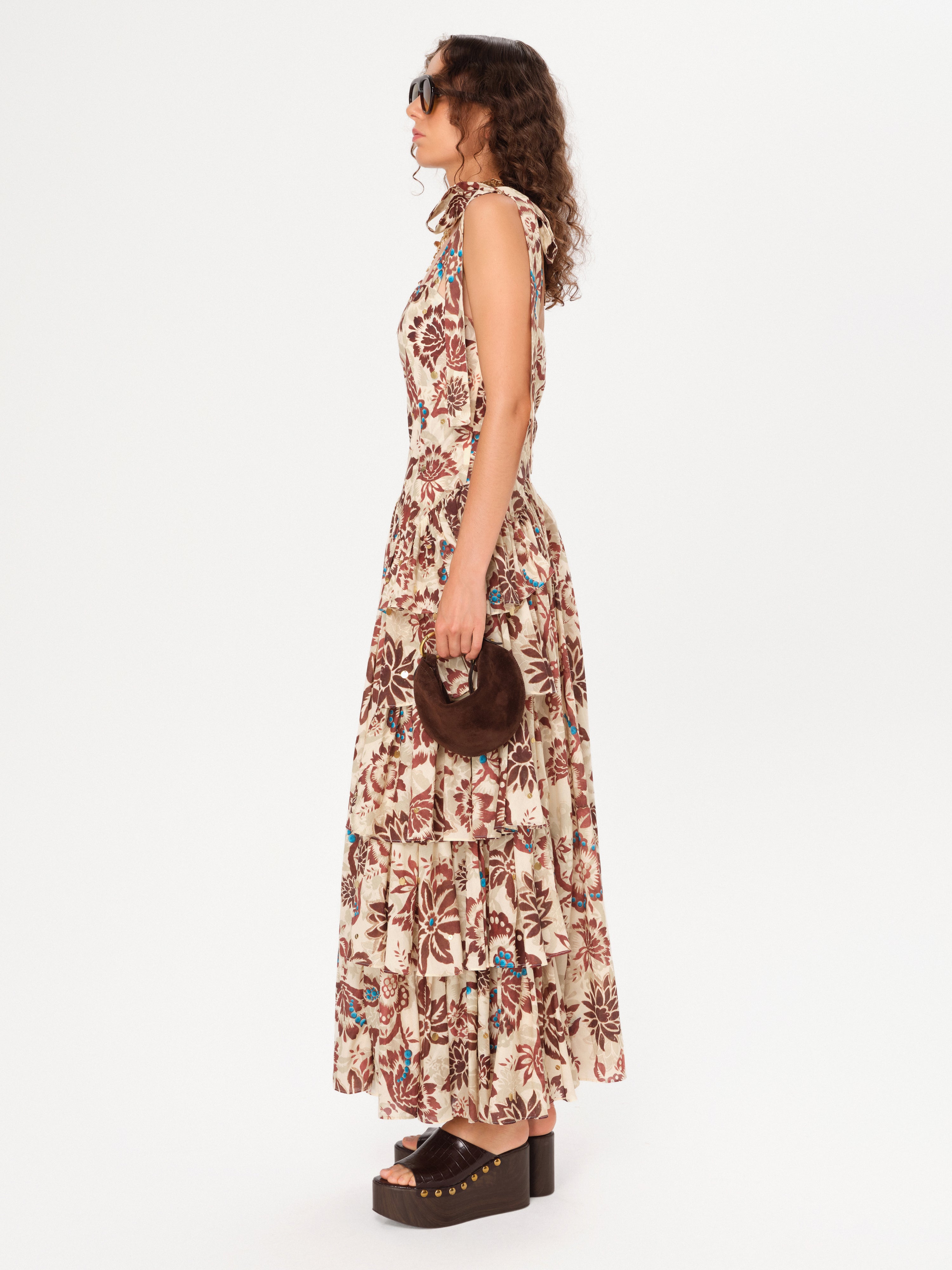 MINDY - Floral-printed ruffled maxi dress