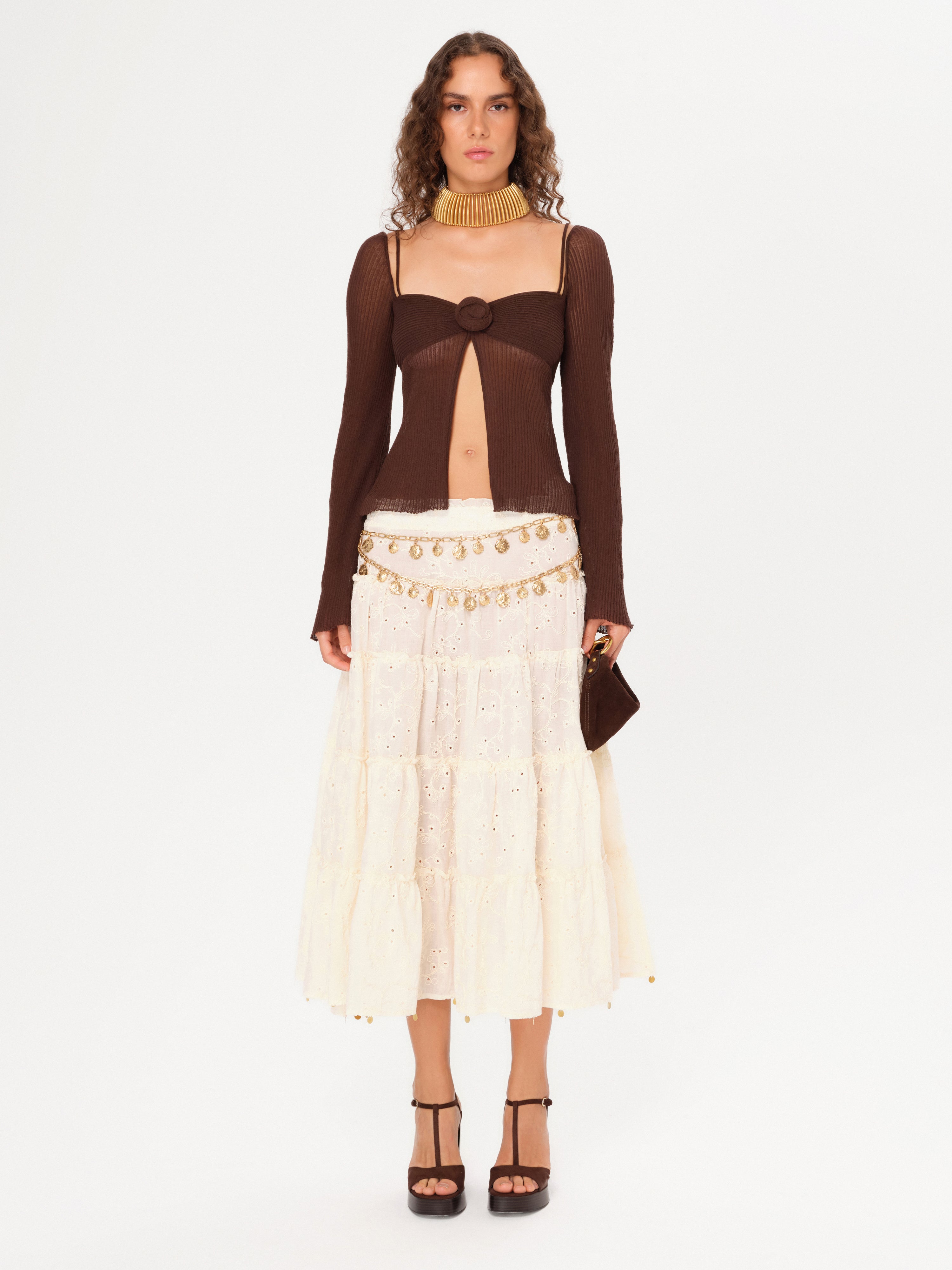 DENS - Long sleeve knit top with rose detail