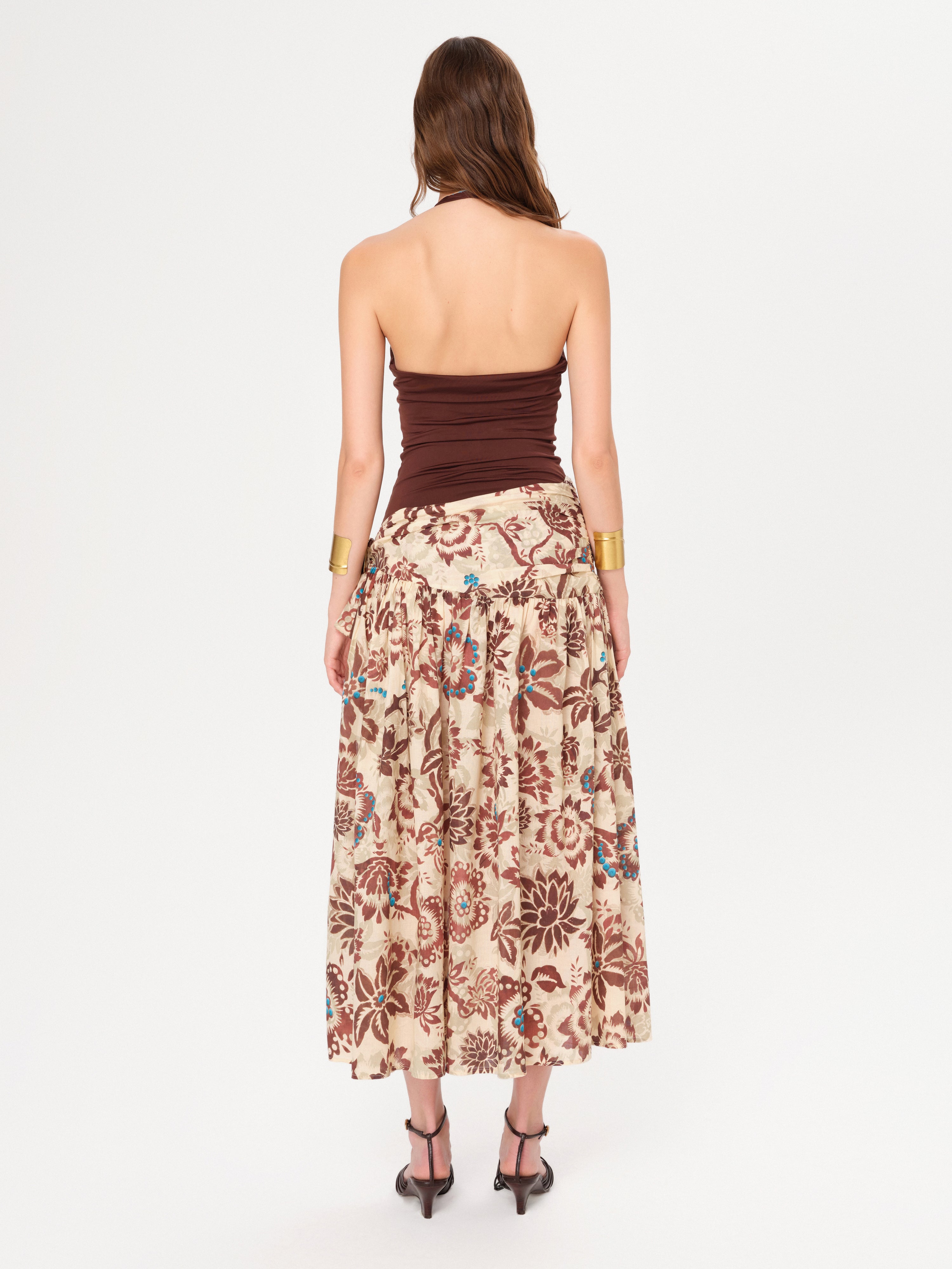 MIDIAS - Halterneck dress with a floral-printed wrap skirt