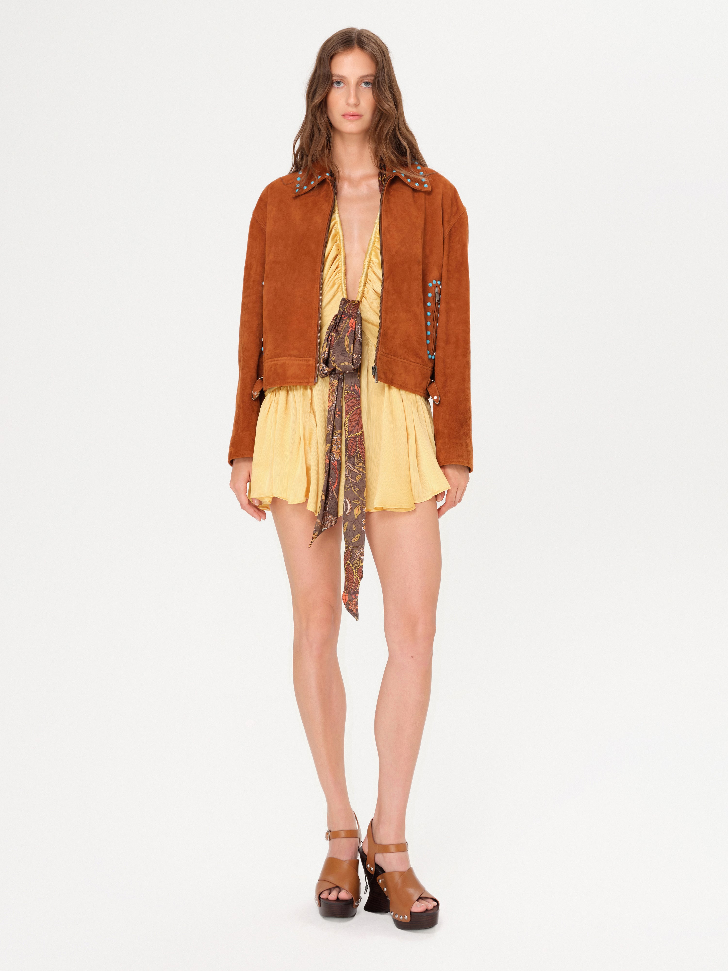 IOARIS - Stud detailed suede jacket