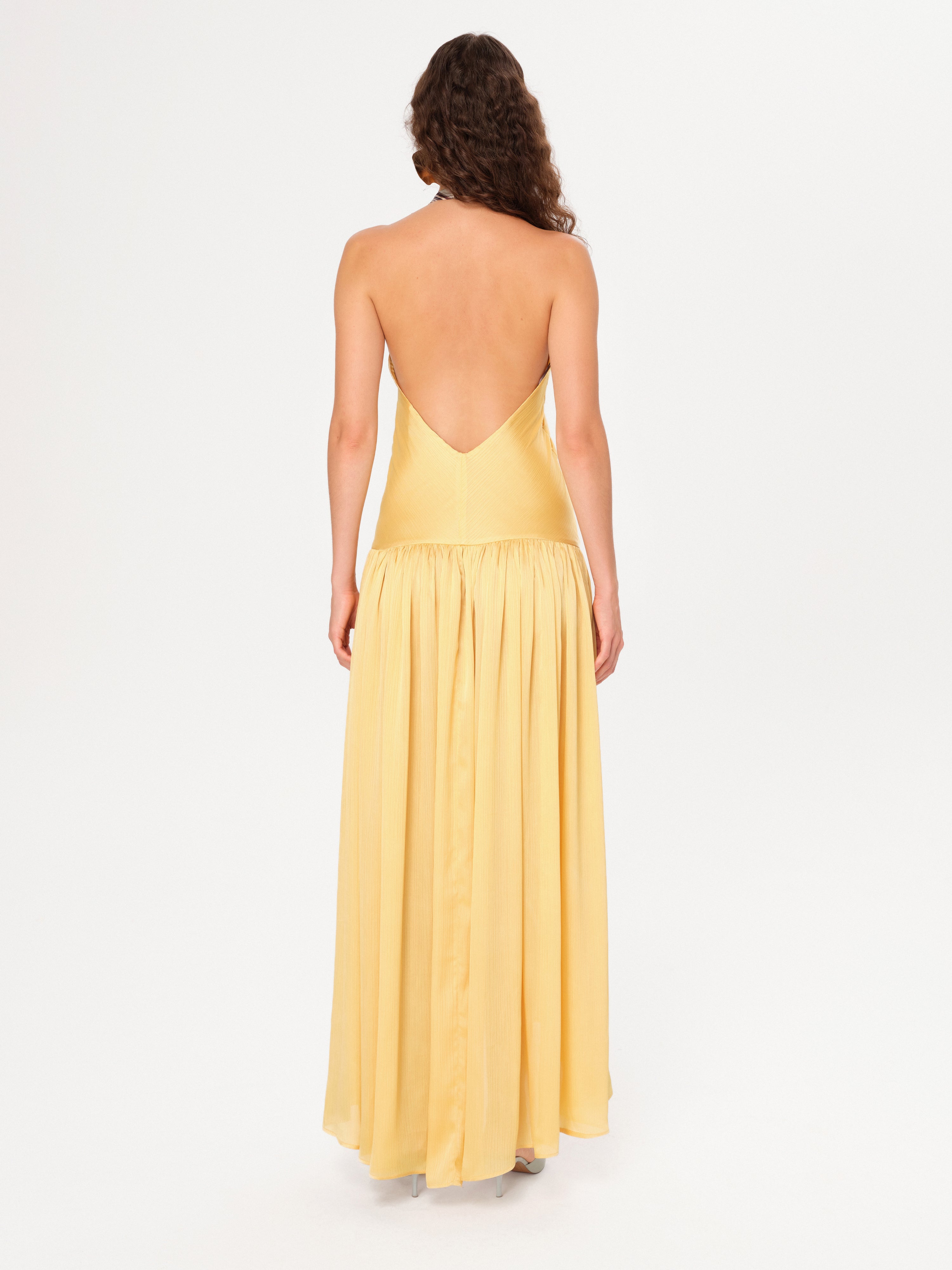 LIESSA - Deep V-neck midi dress with printed tie