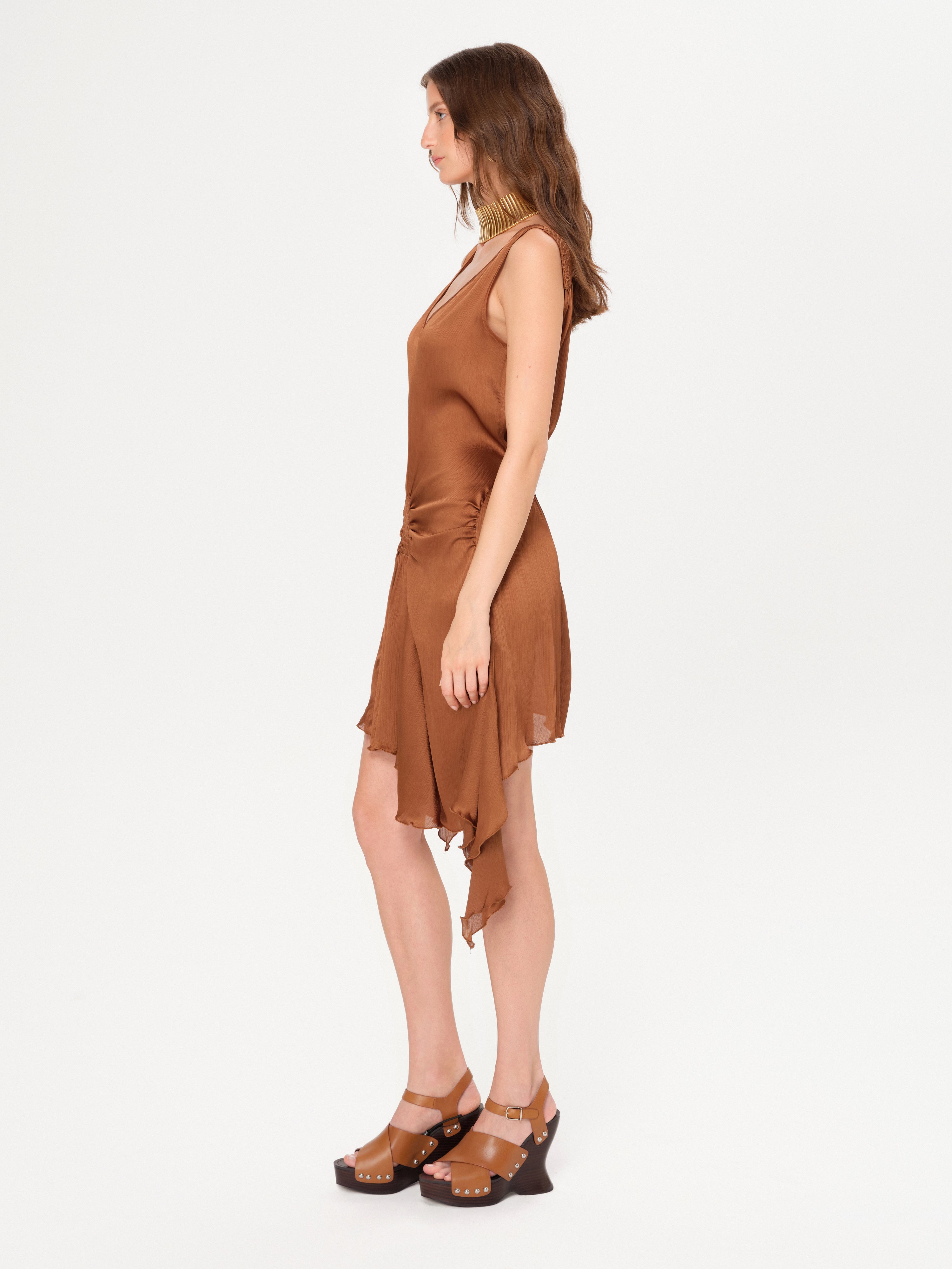 CLEMENS - Ruched mini dress with asymmetric hemline