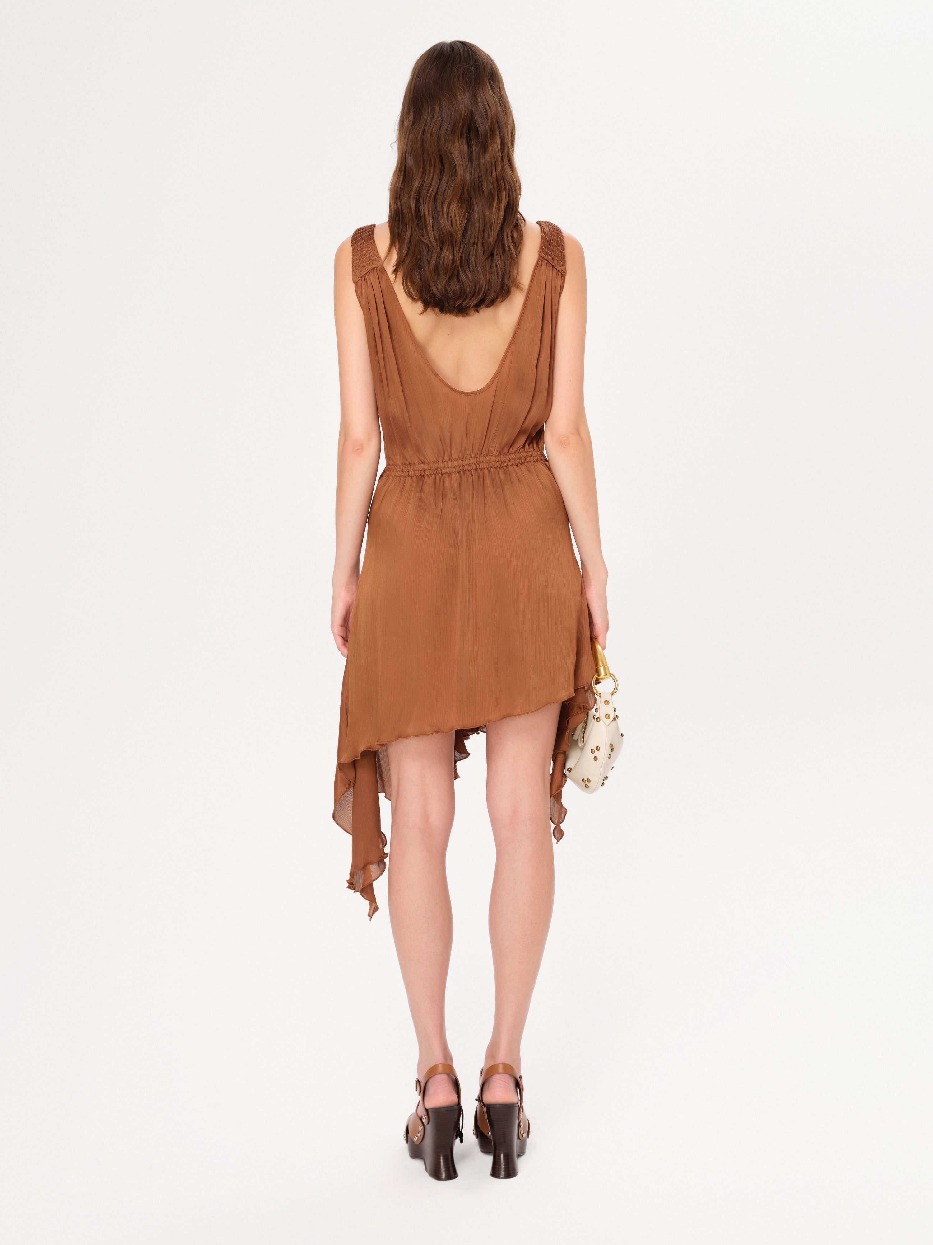 CLEMENS - Ruched mini dress with asymmetric hemline