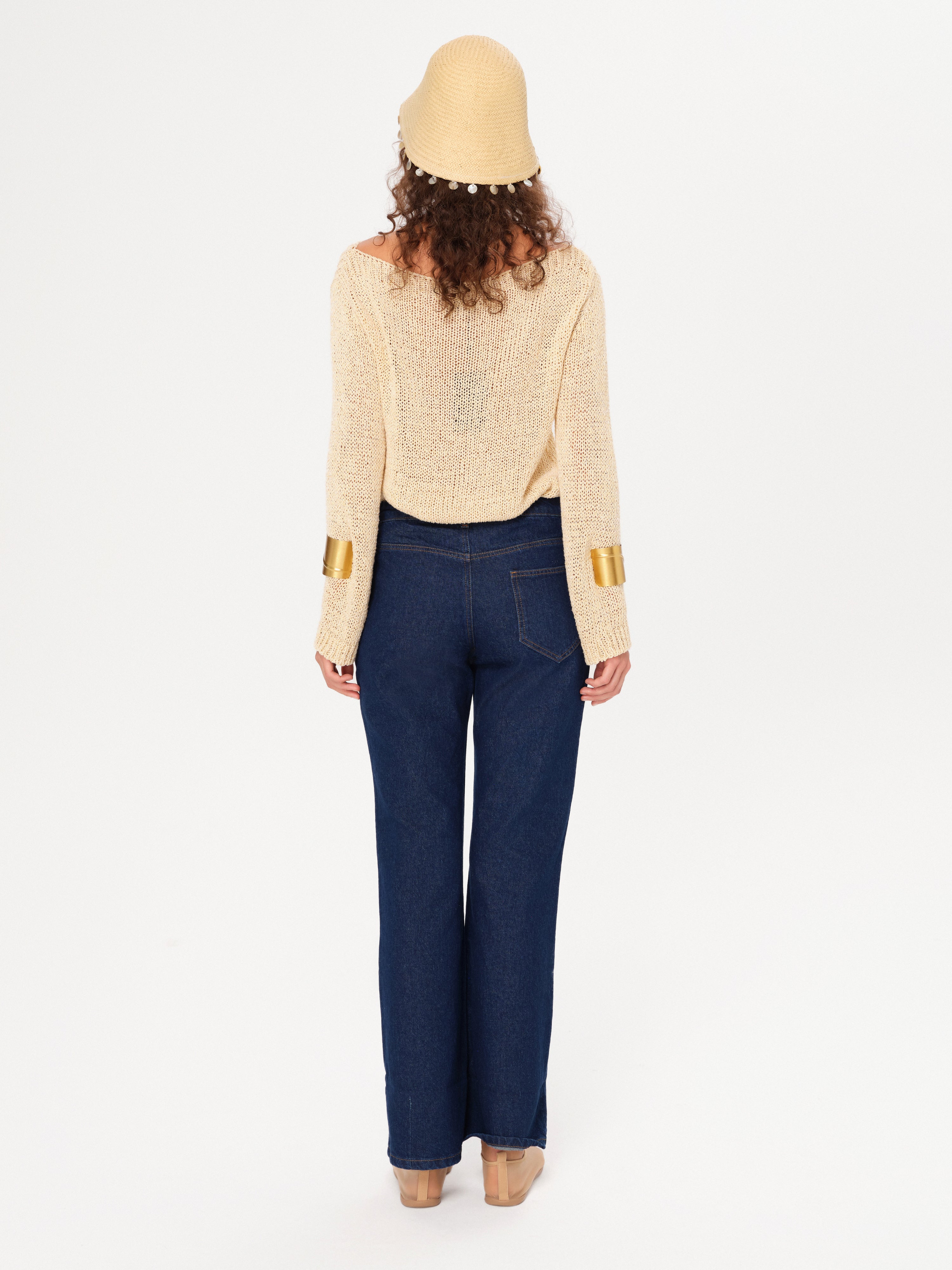 GILBERTE - Embellished wide-leg jeans with a cuffed hemline