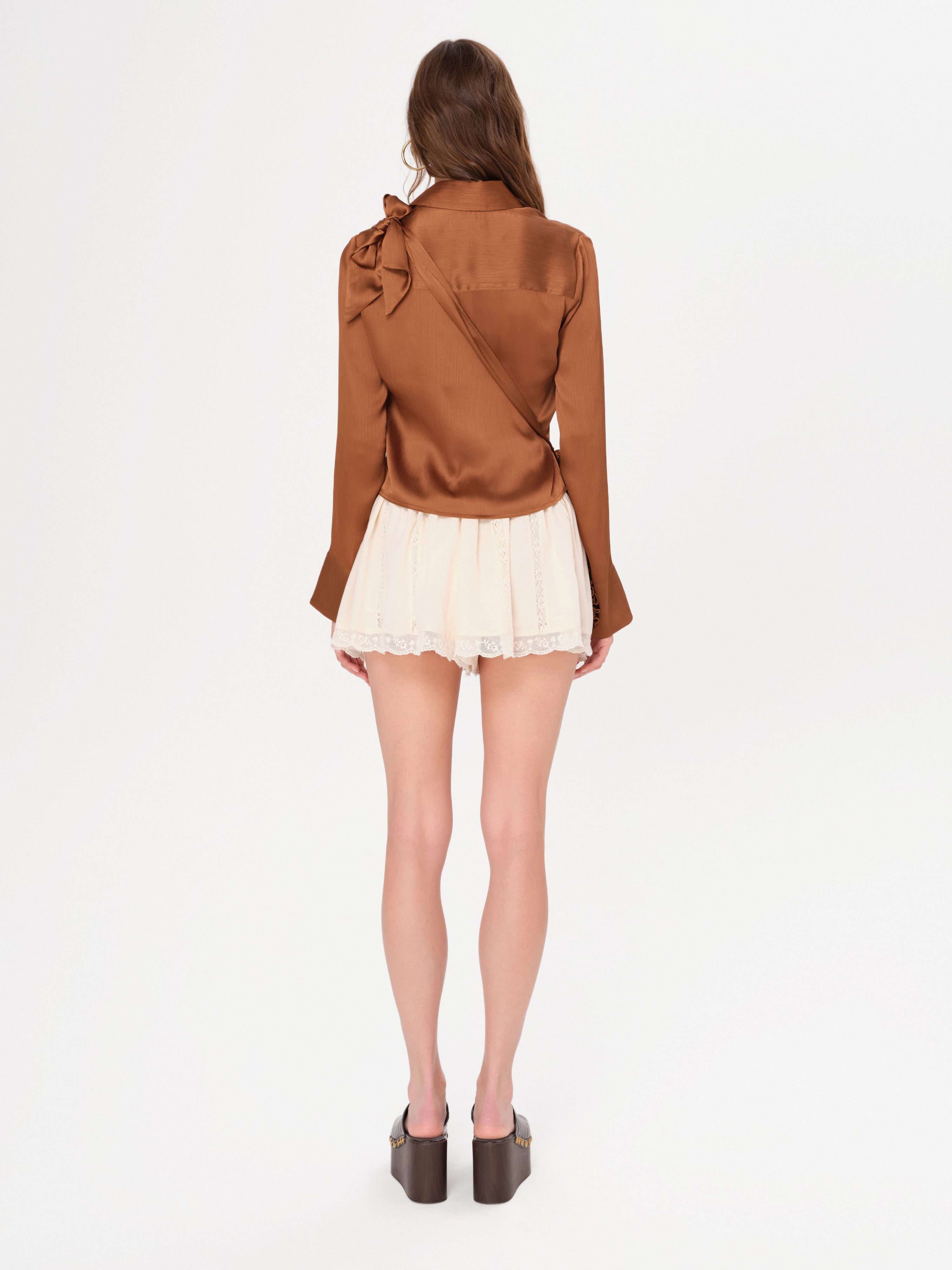 SEZANNE - Button-down cropped shirt with detachable mini-pouch