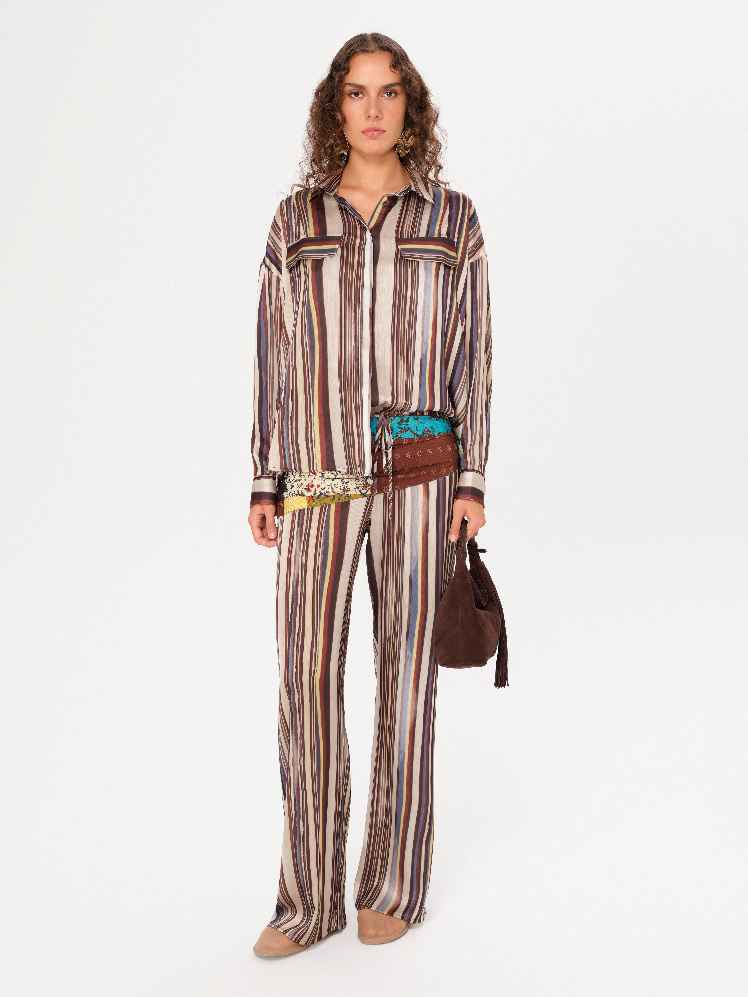 MONINA - Striped button-down shirt with front pockets