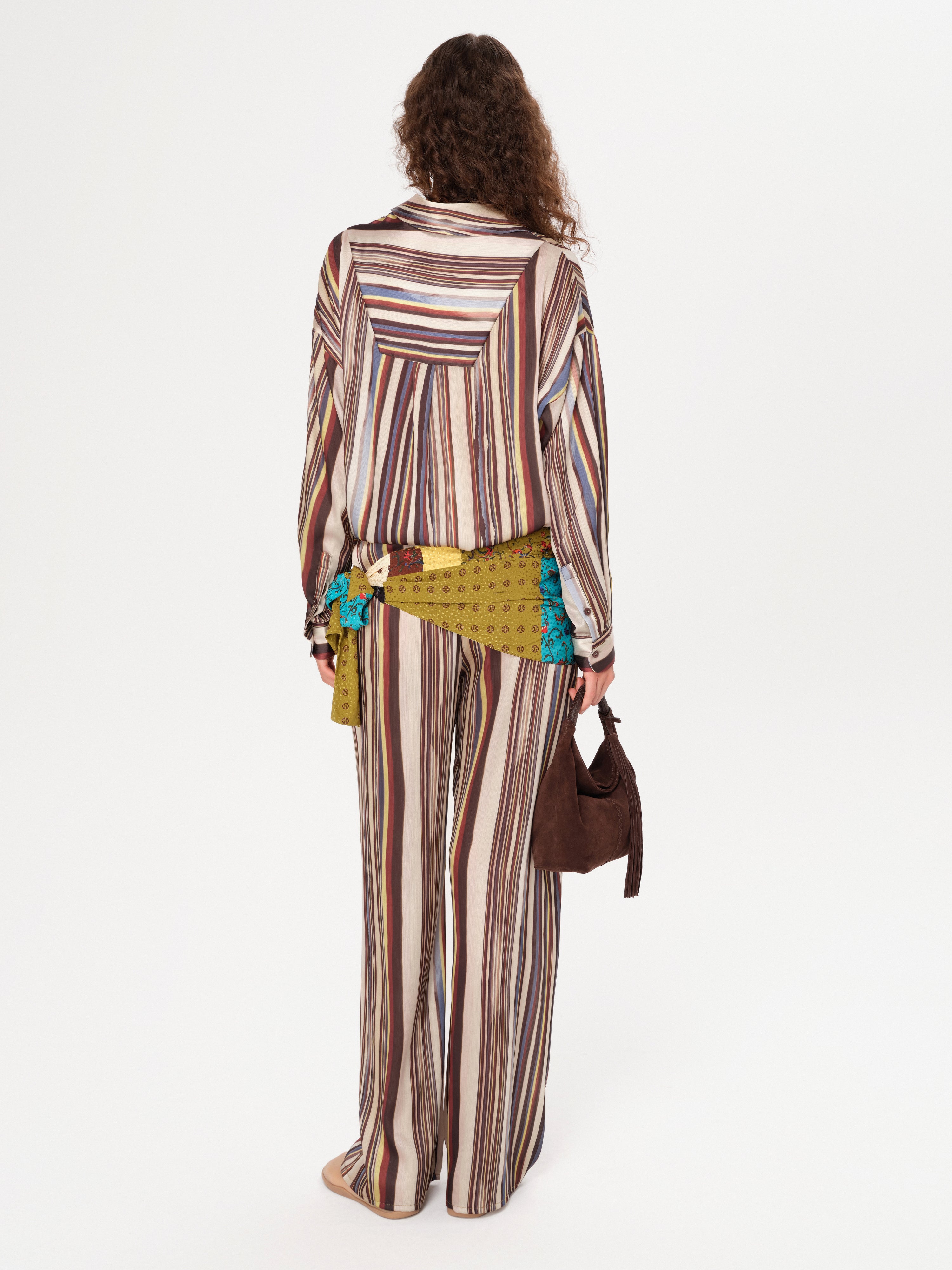 MANOCE - Striped wide-leg pants with scarf-detailed drawstring