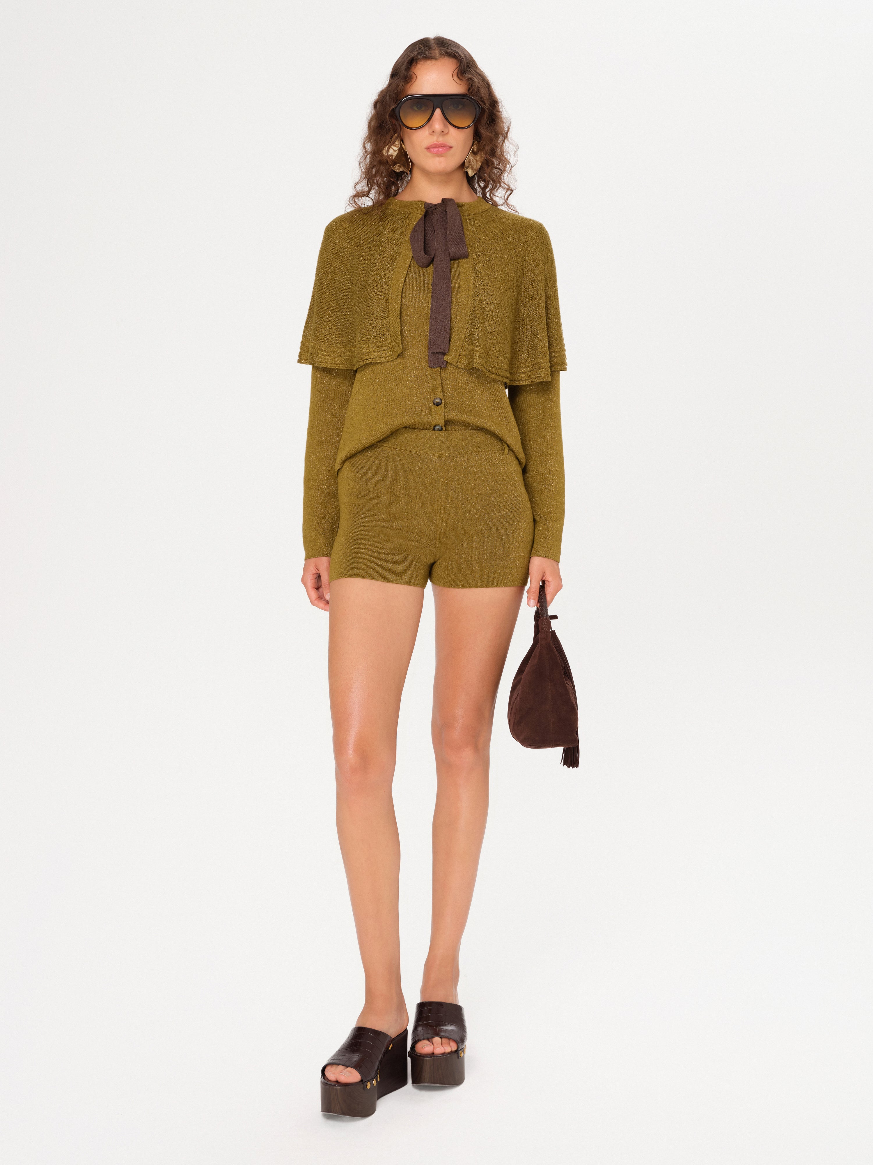 HERIAN - Cape and bow detailed knit cardigan