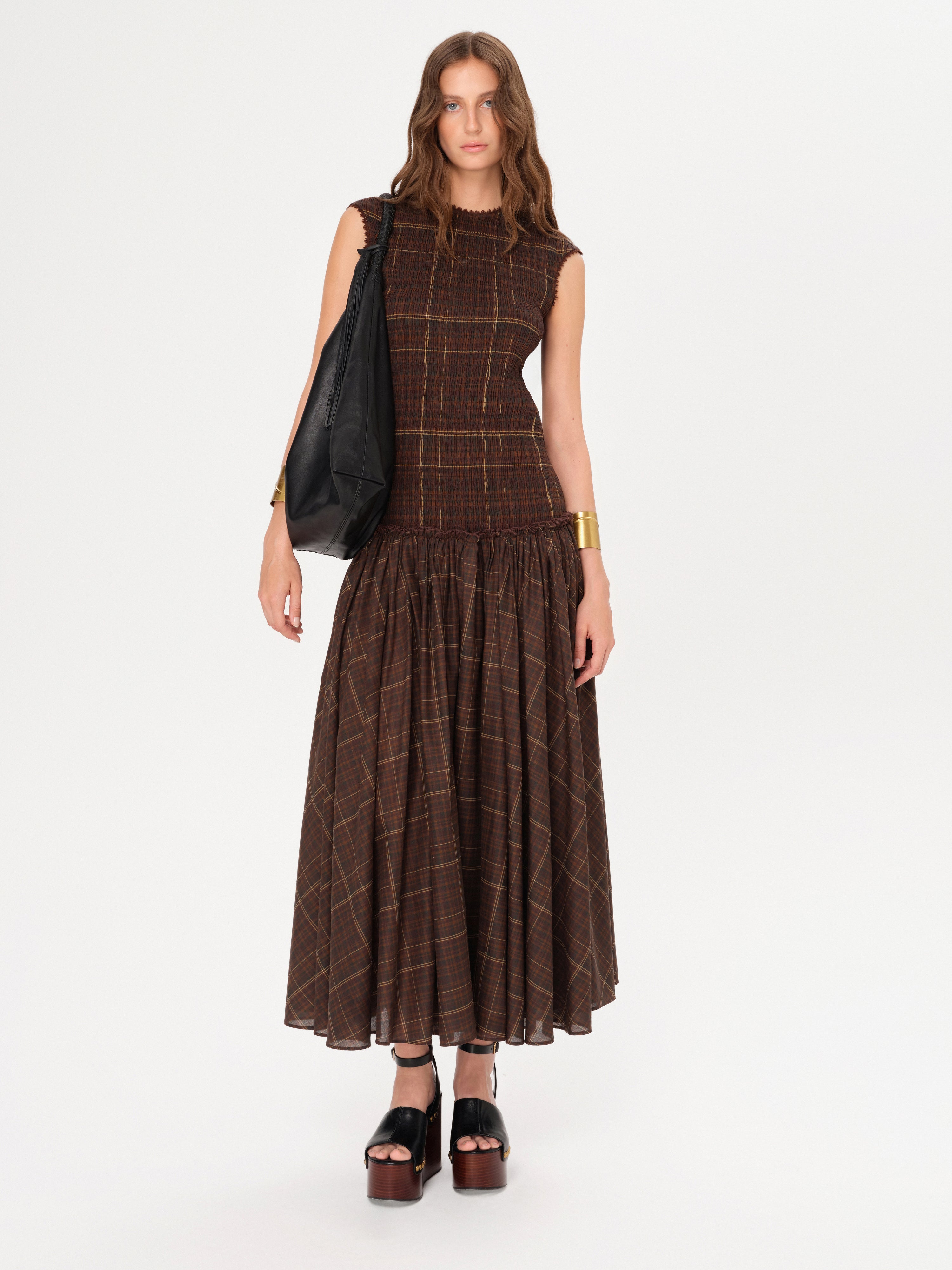 RENES - Open-back smocked cotton-voile maxi dress