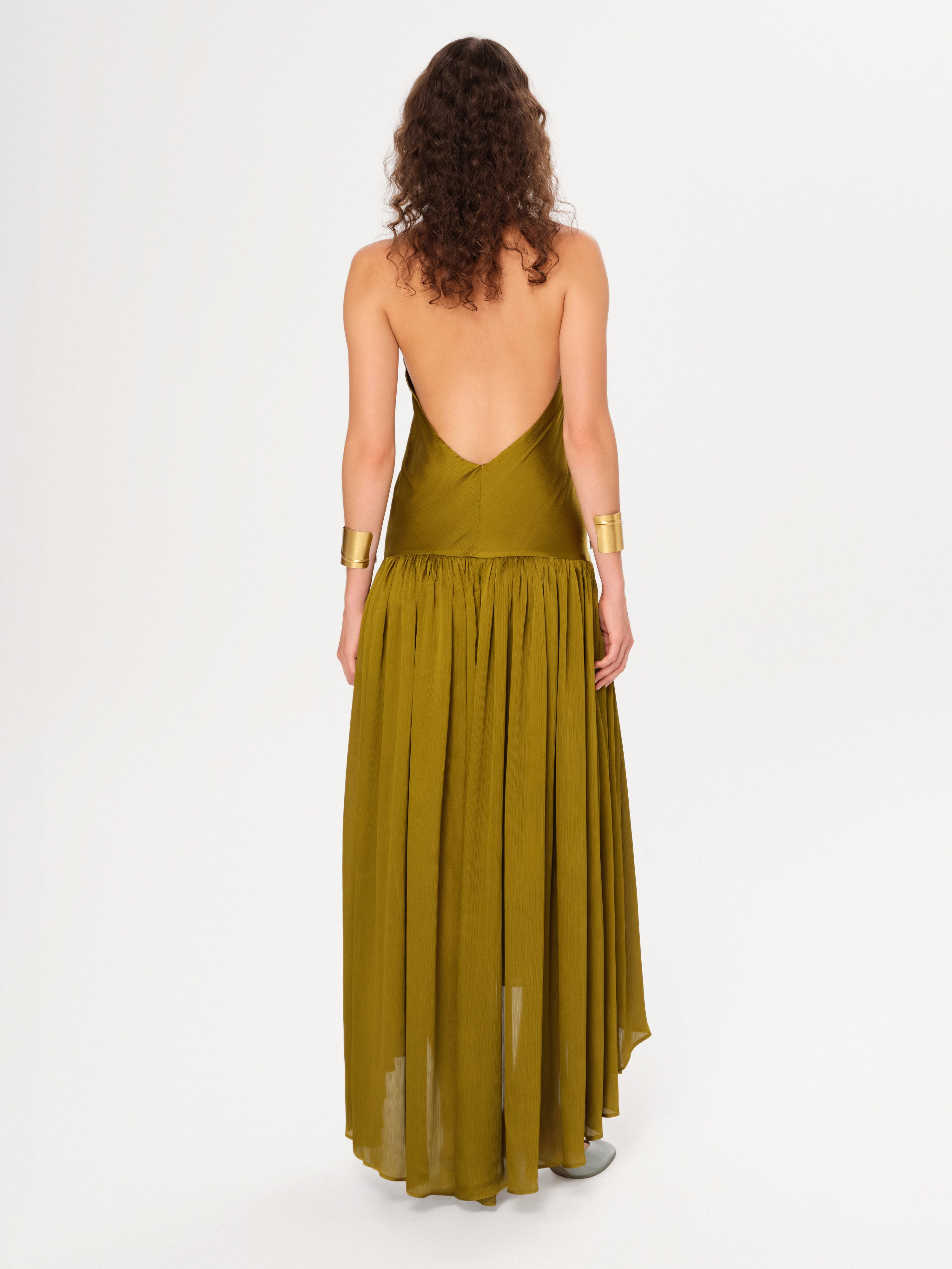 LIESSA - Deep V-neck midi dress with printed tie