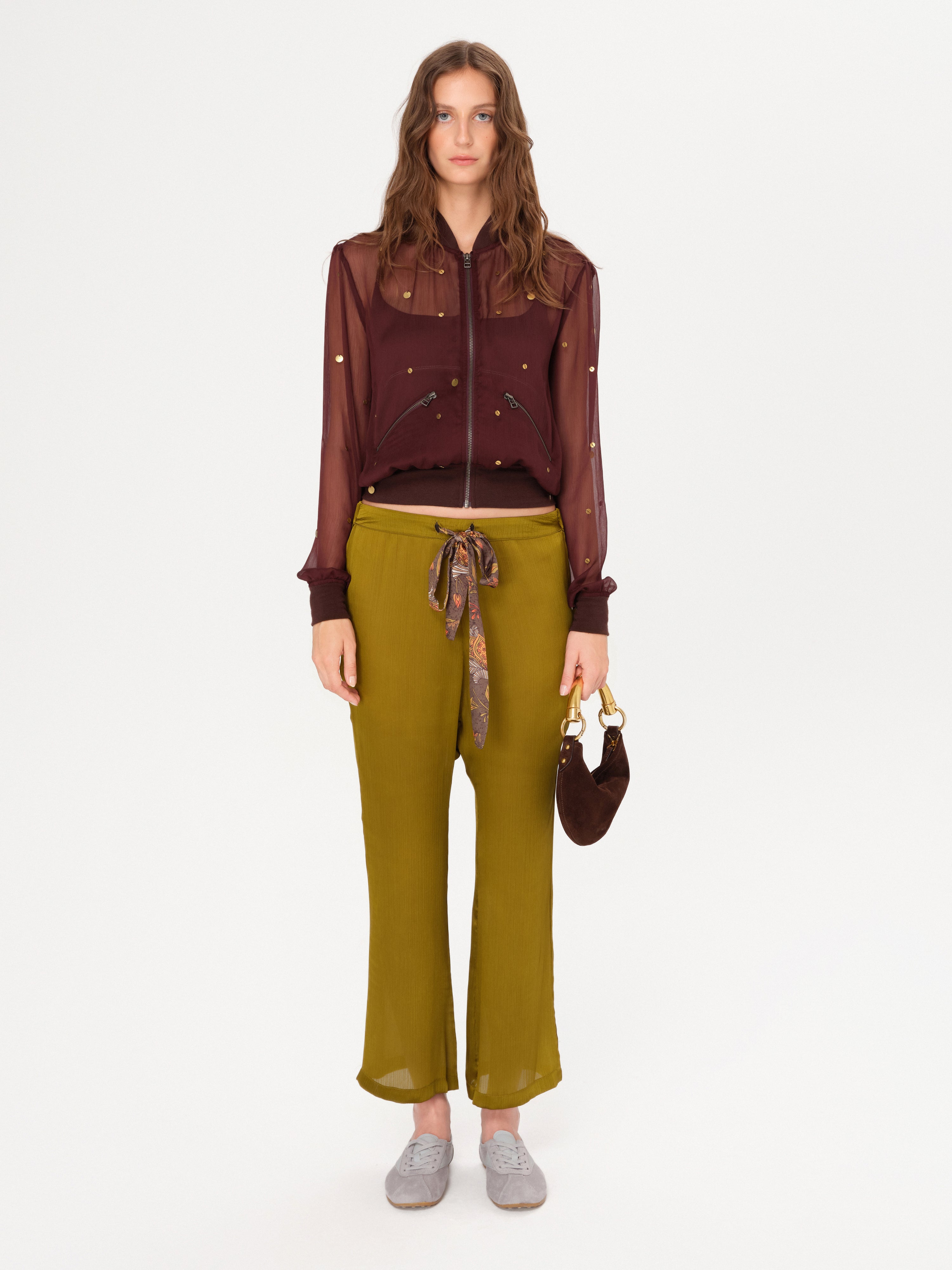 AMELIE - Bead-embellished sheer top with front zip