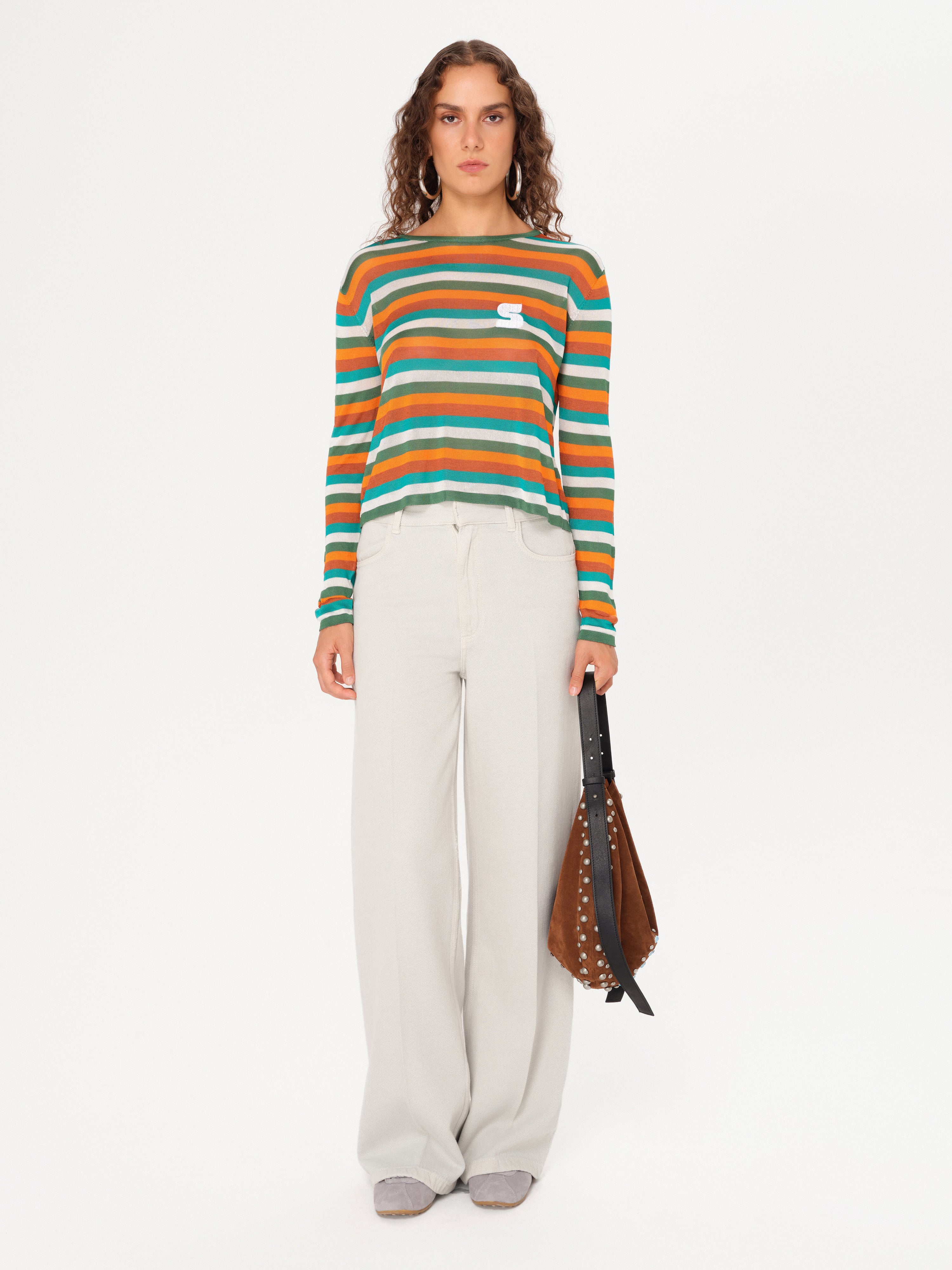 TEX - Sunset striped long sleeve knit top