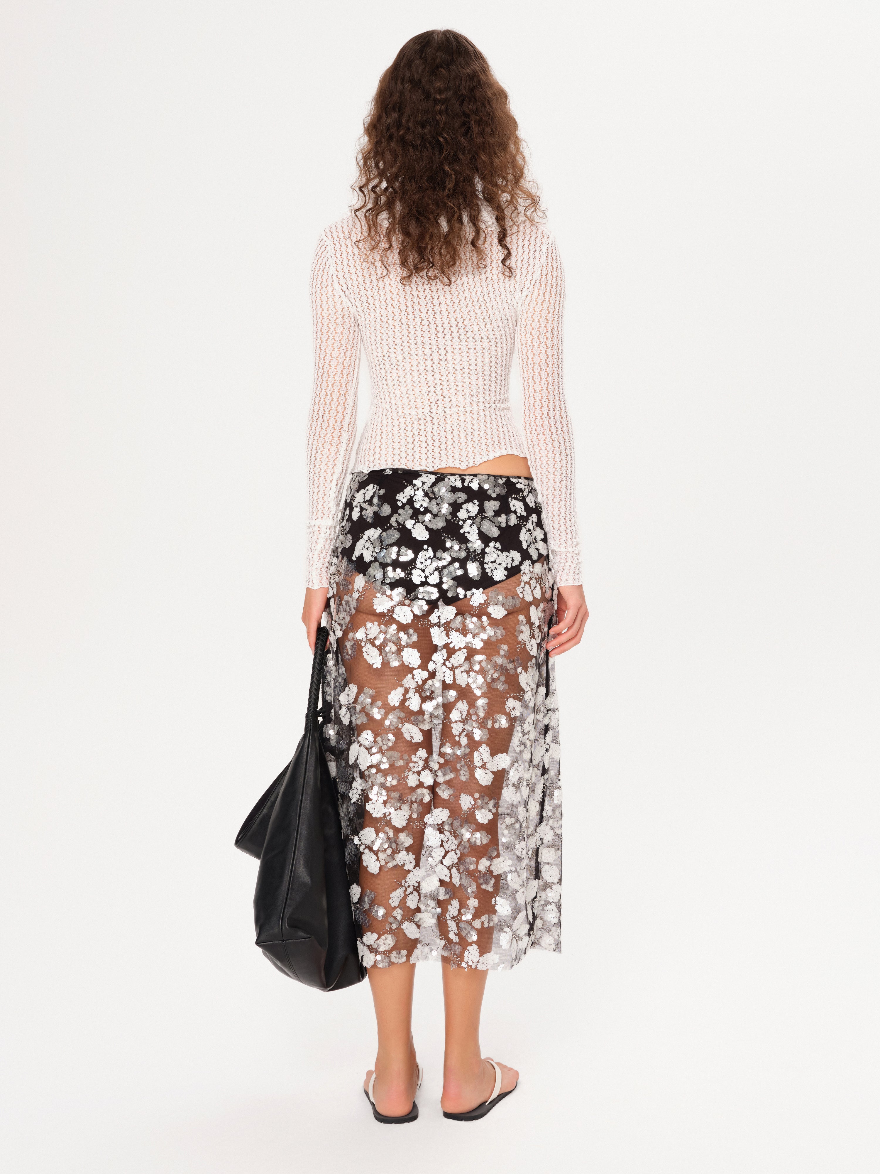 WELLS - Sequin-embellished sheer midi skirt with mini shorts