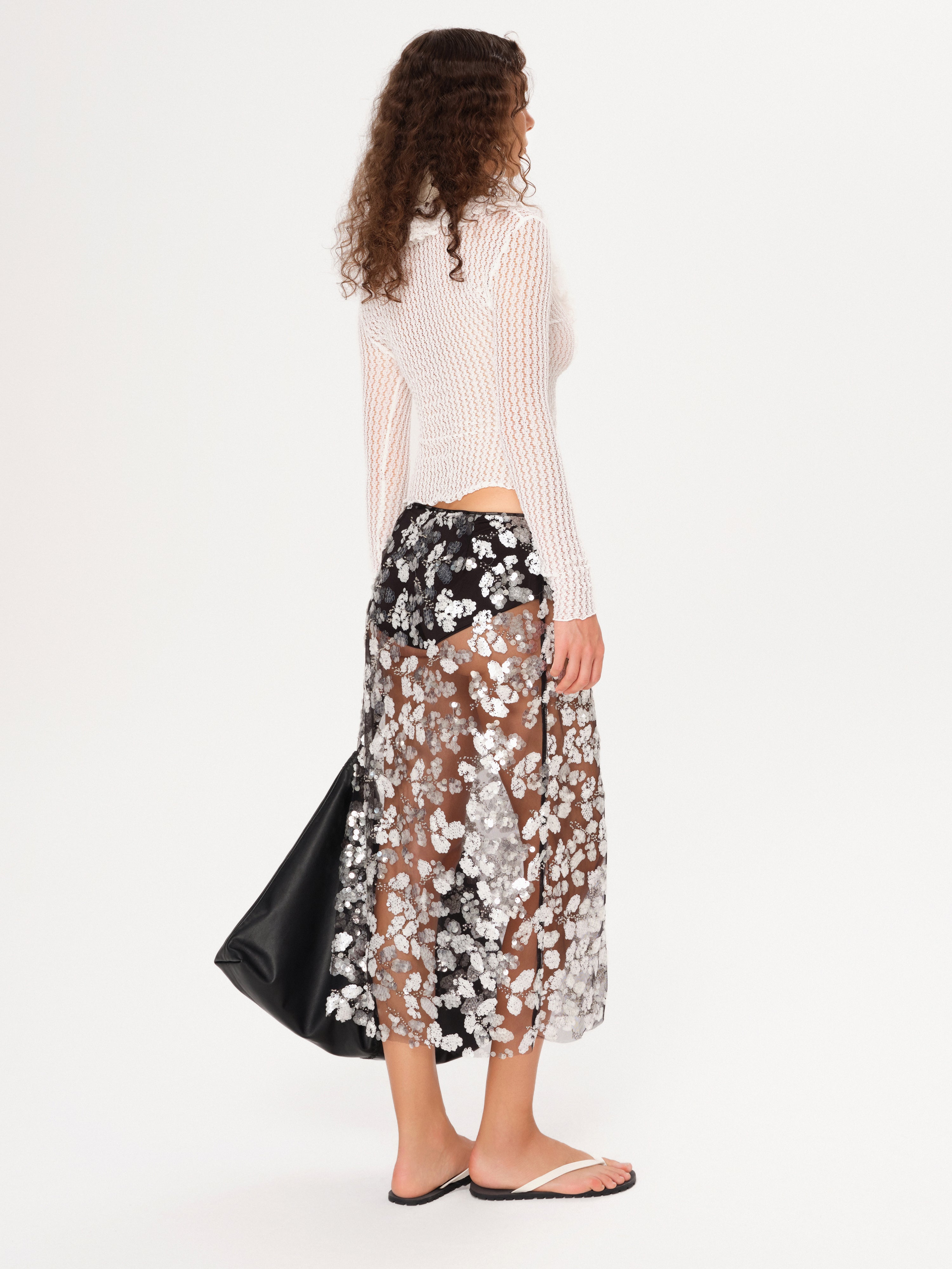 WELLS - Sequin-embellished sheer midi skirt with mini shorts