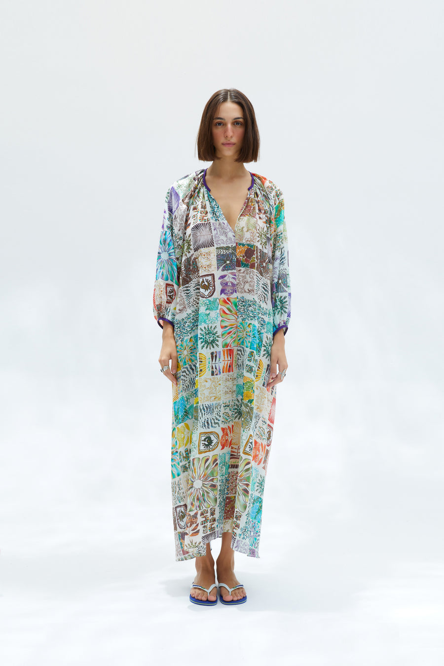 TALIA - Printed v-neck cotton voile maxi dress