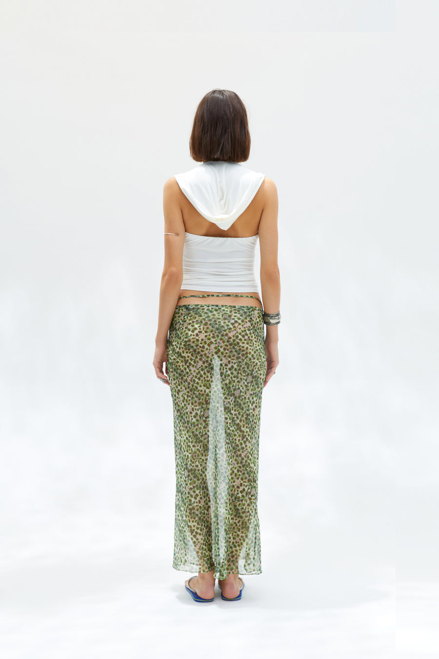 SINY - Printed sheer maxi skirt with bead details