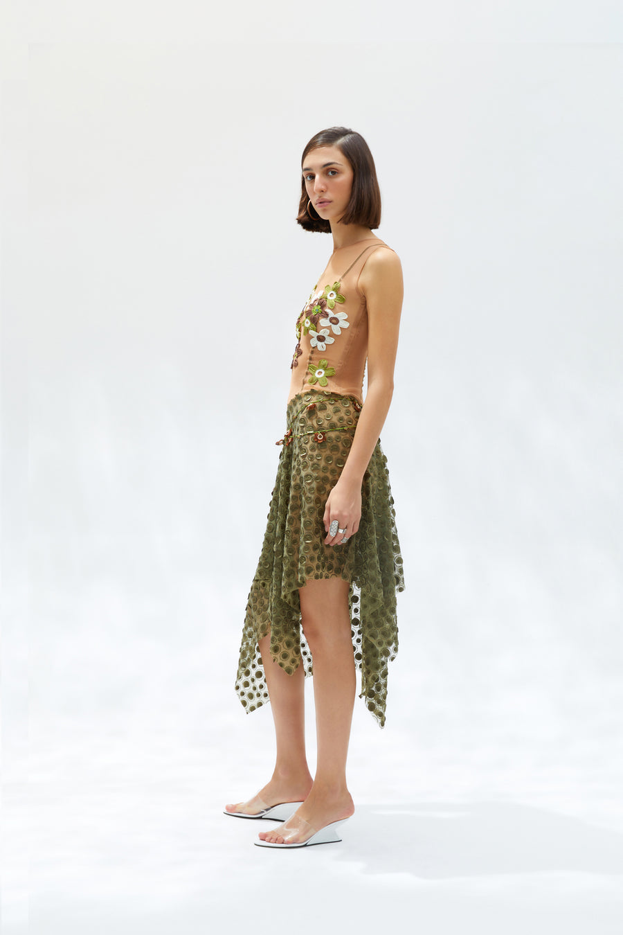 OVI - Handkerchief dress with crochet flower details