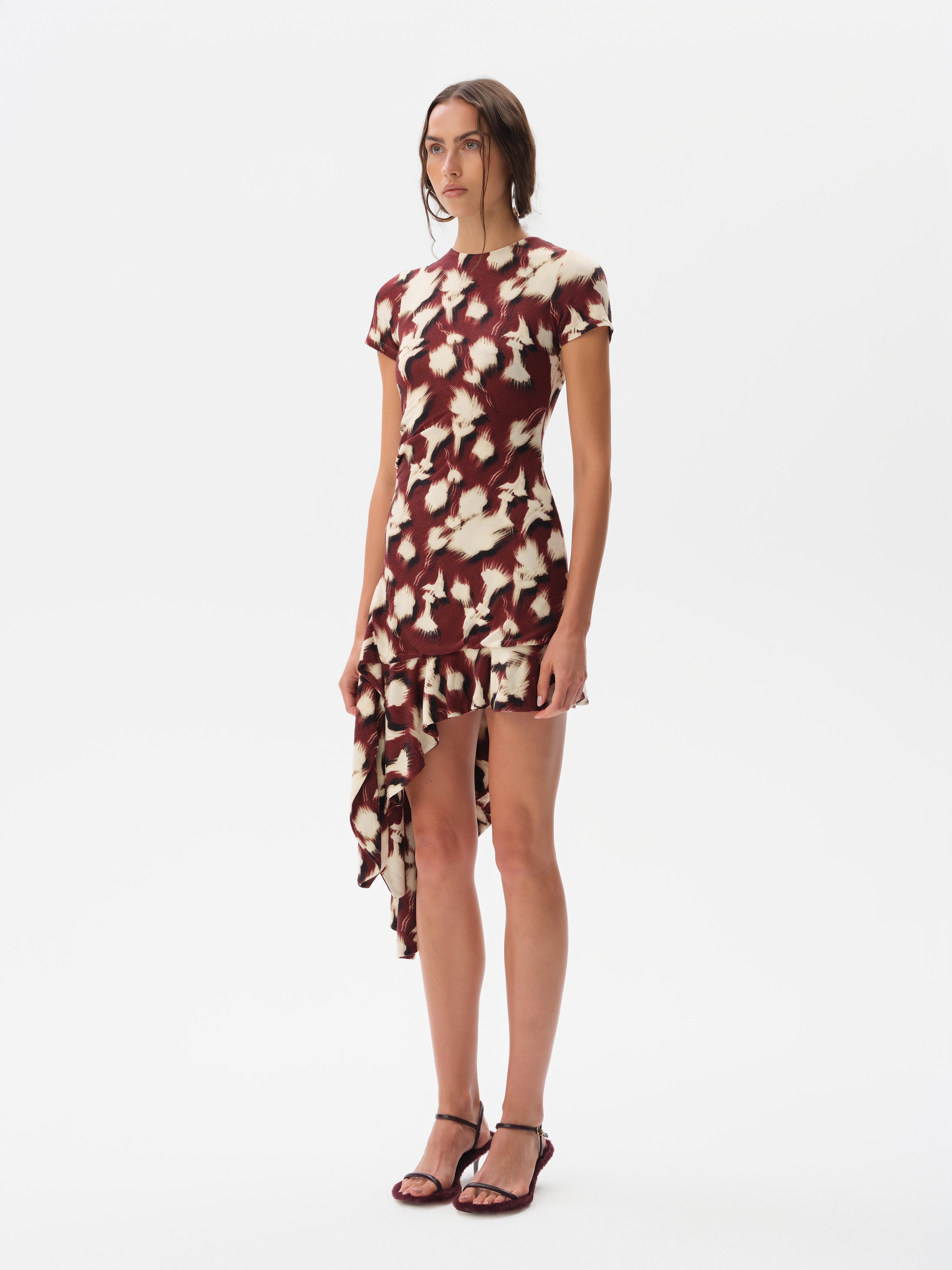 TENAS - Printed jersey dress with side tie and ruffle