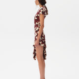 TENAS - Printed jersey dress with side tie and ruffle