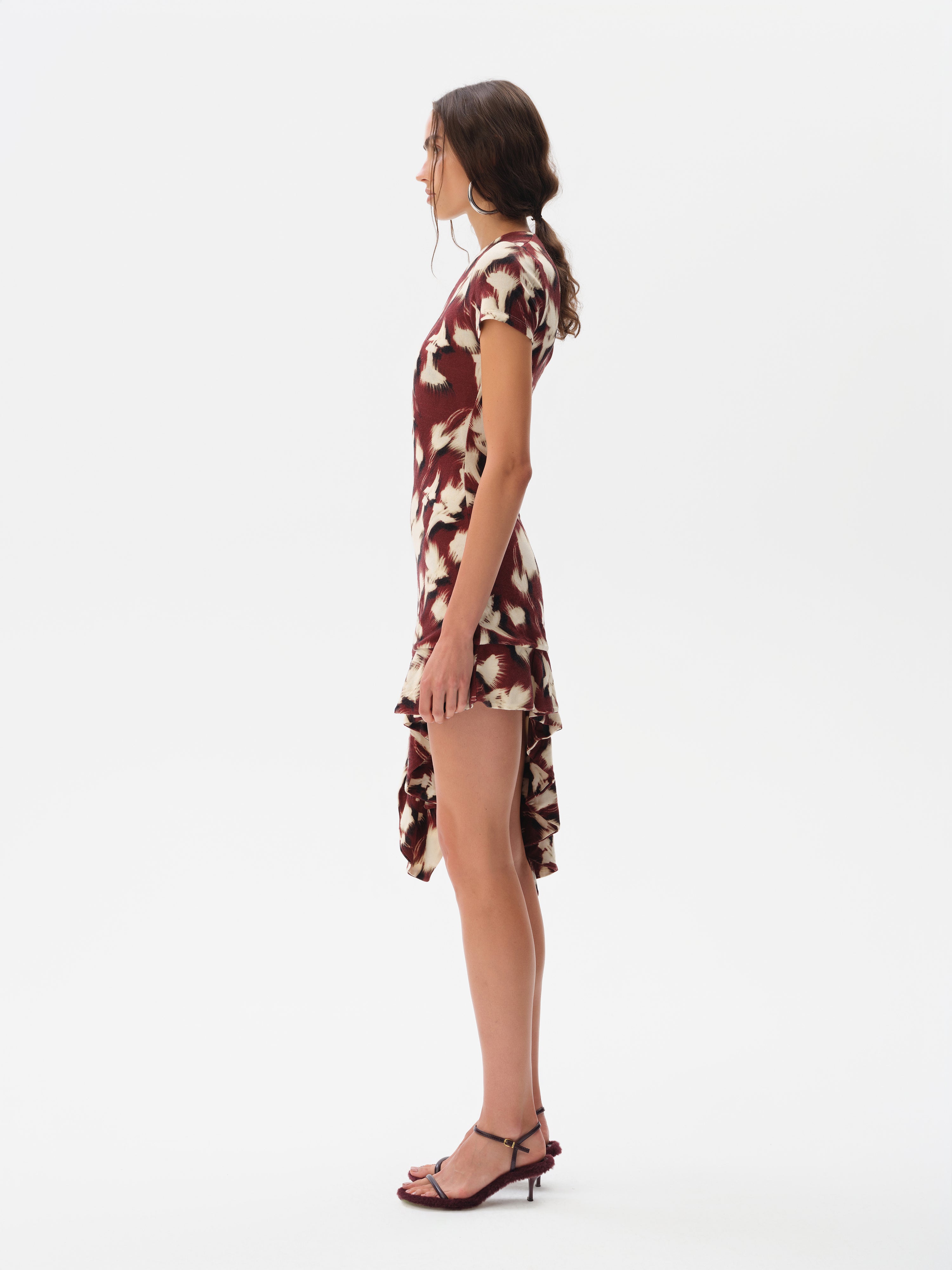 TENAS - Printed jersey dress with side tie and ruffle