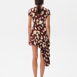 TENAS - Printed jersey dress with side tie and ruffle