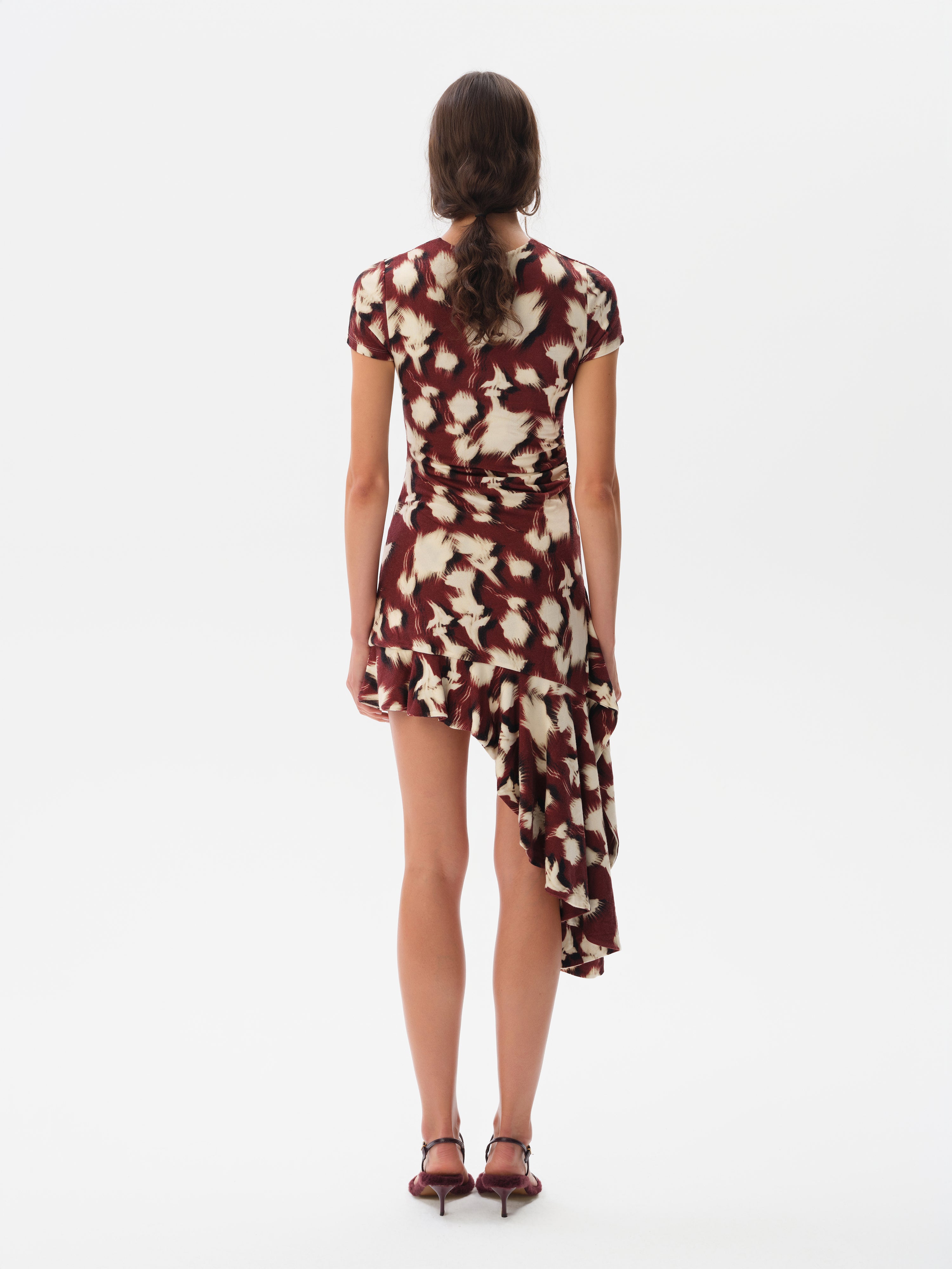 TENAS - Printed jersey dress with side tie and ruffle