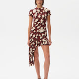 TENAS - Printed jersey dress with side tie and ruffle