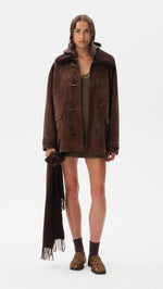 THEO - Oversized shearling-collar suede leather jacket