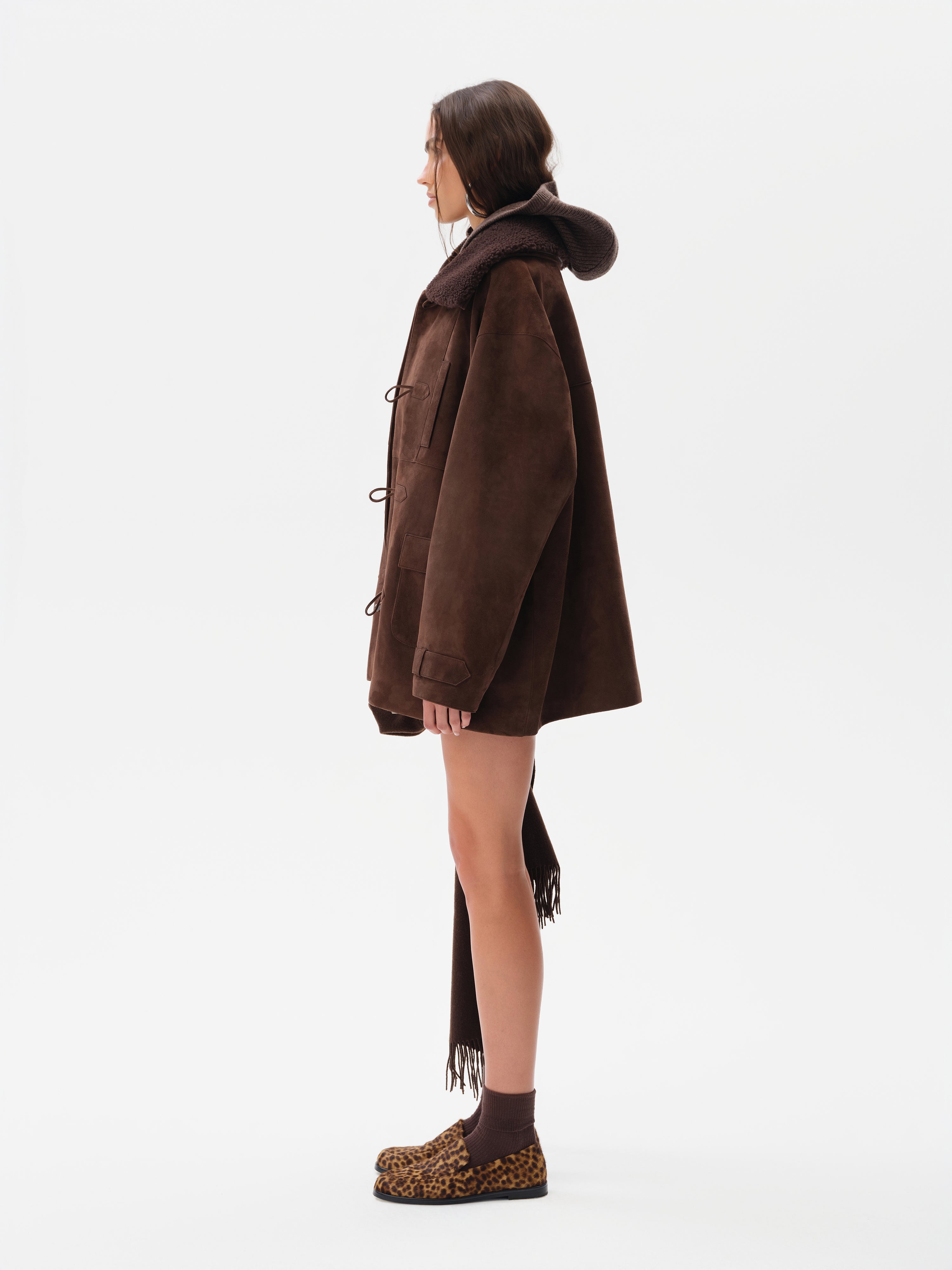 THEO - Oversized shearling-collar suede leather jacket
