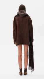 THEO - Oversized shearling-collar suede leather jacket