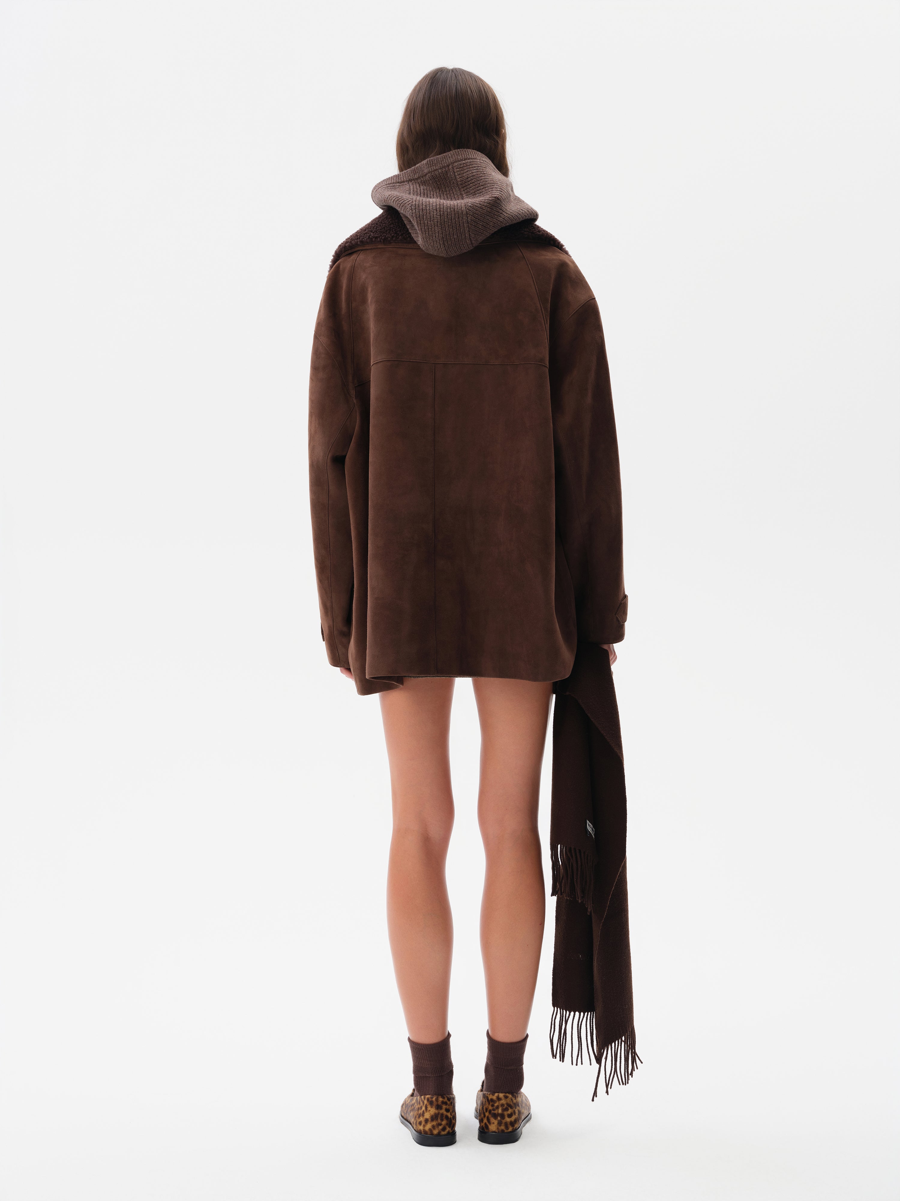 THEO - Oversized shearling-collar suede leather jacket