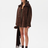 THEO - Oversized shearling-collar suede leather jacket