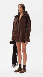 THEO - Oversized shearling-collar suede leather jacket