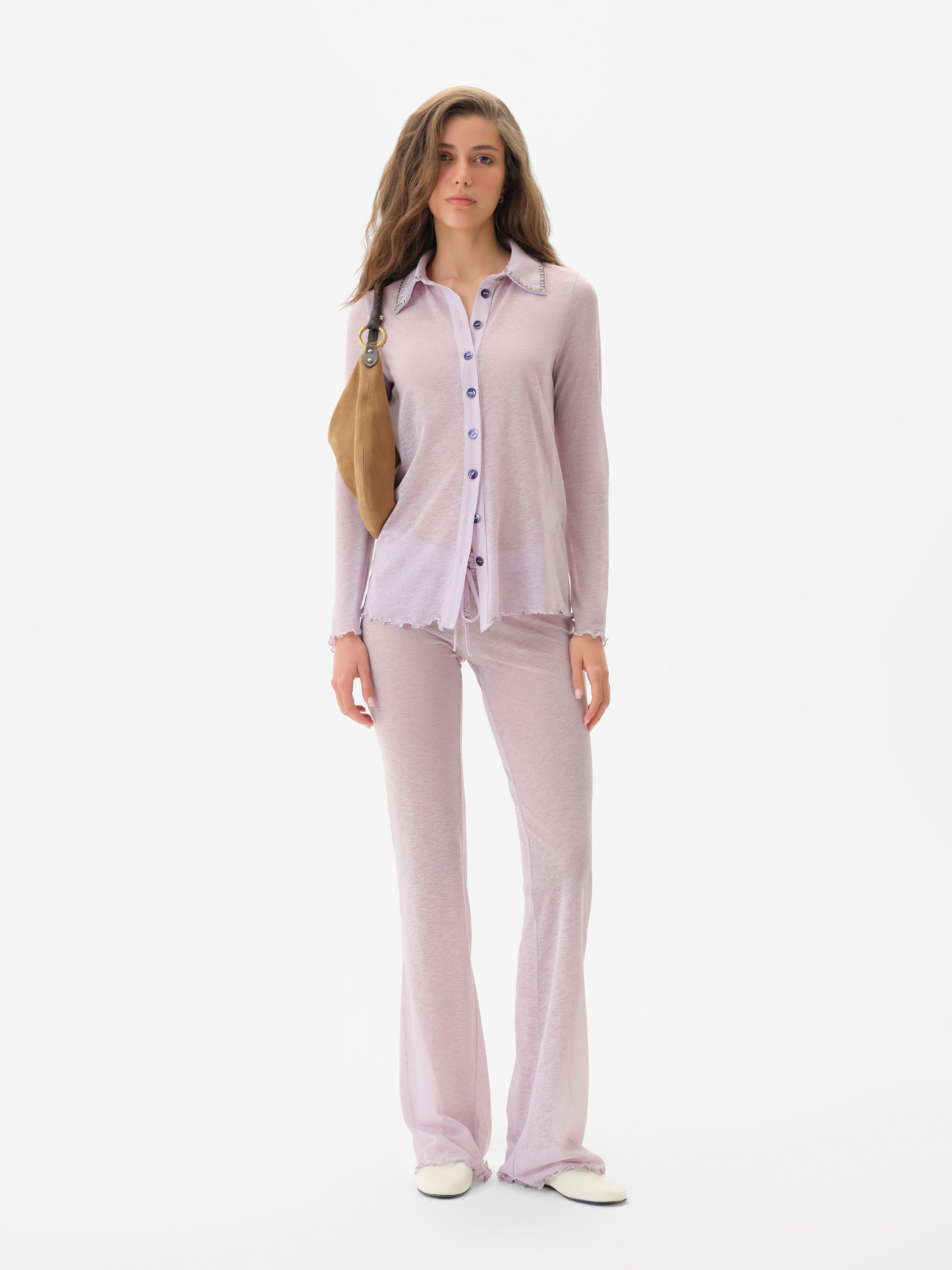 TINA - Embellished long-sleeved semi sheer mesh shirt