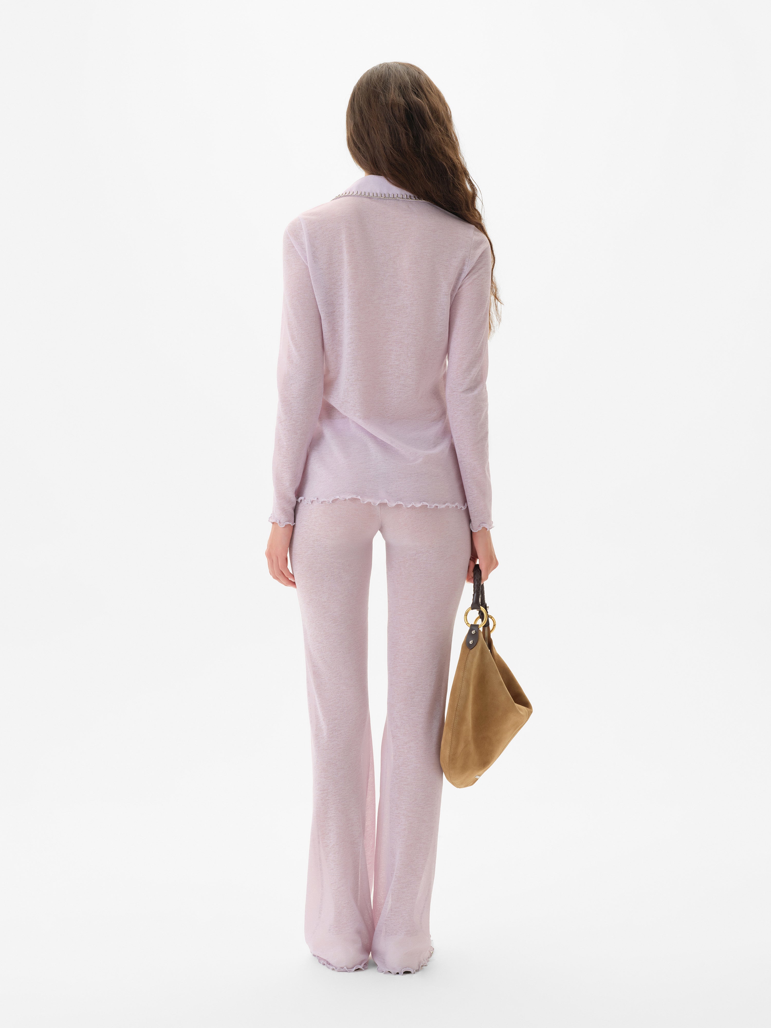 TINA - Embellished long-sleeved semi sheer mesh shirt