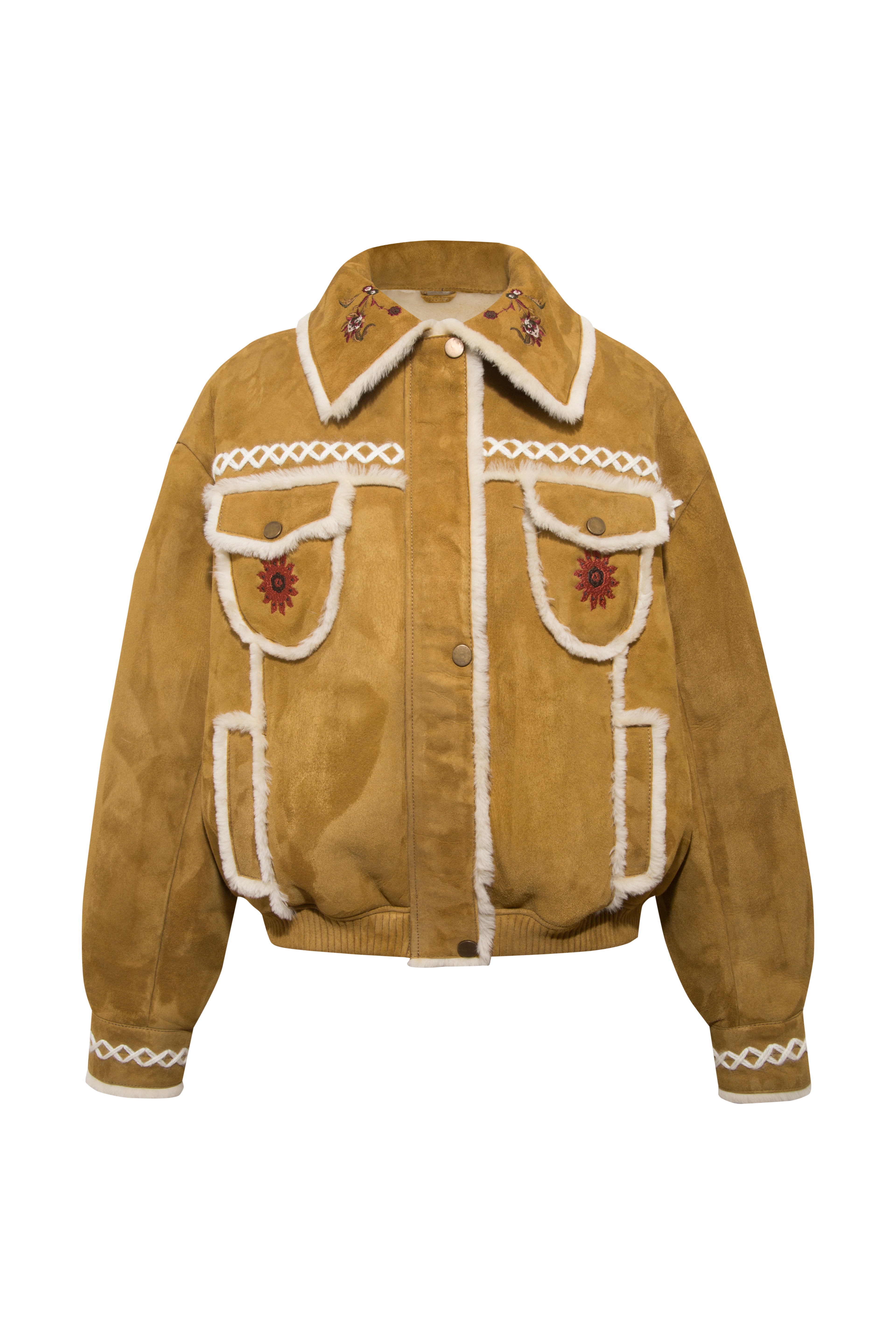 TWILLA - Shearling-trim embroidered suede jacket