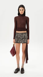 TYRA - Low-rise embellished corduroy mini skirt