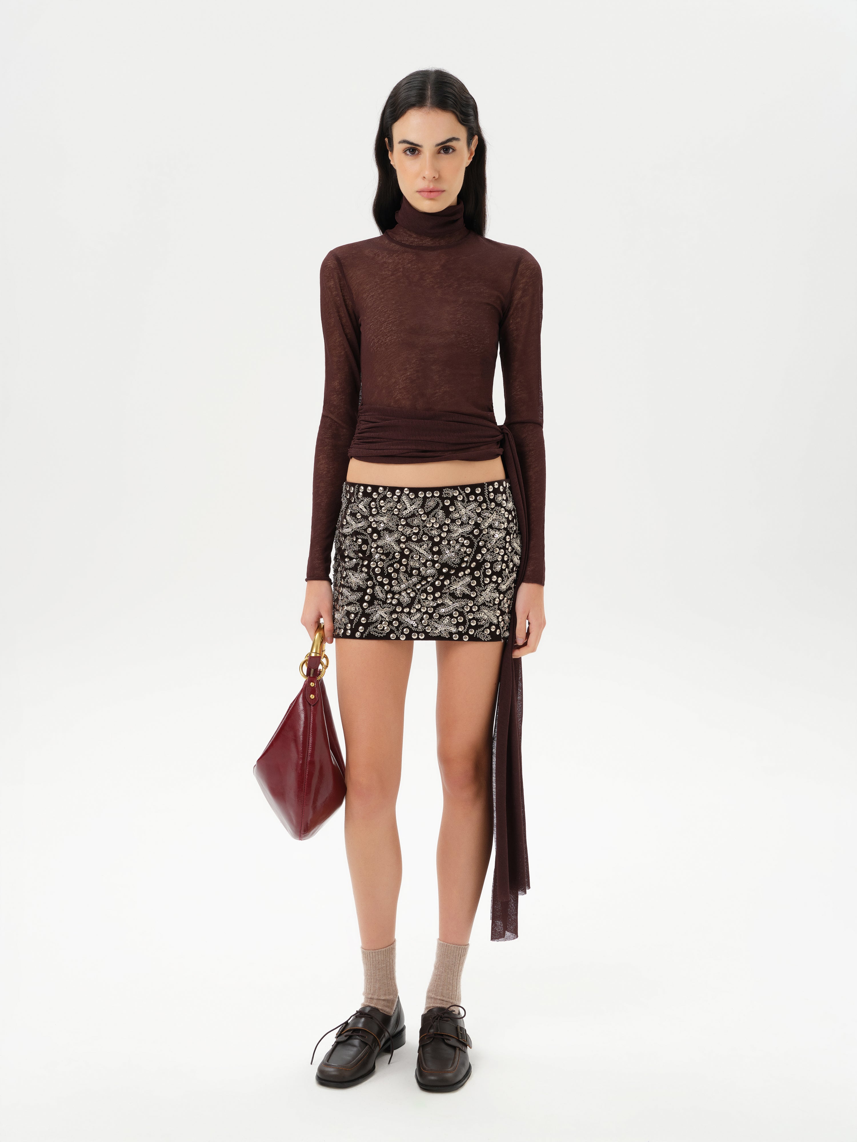 TYRA - Low-rise embellished corduroy mini skirt