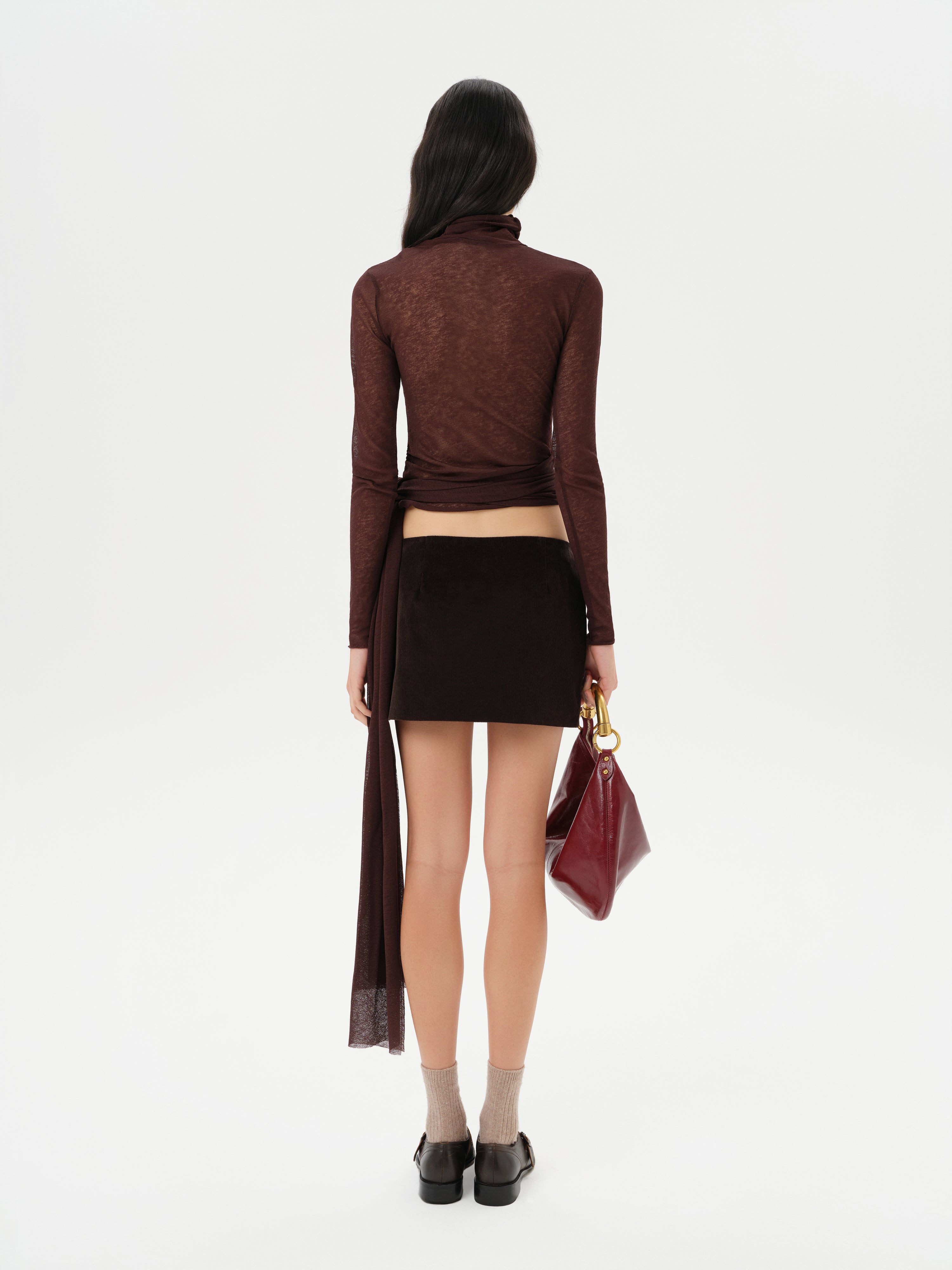 TYRA - Low-rise embellished corduroy mini skirt