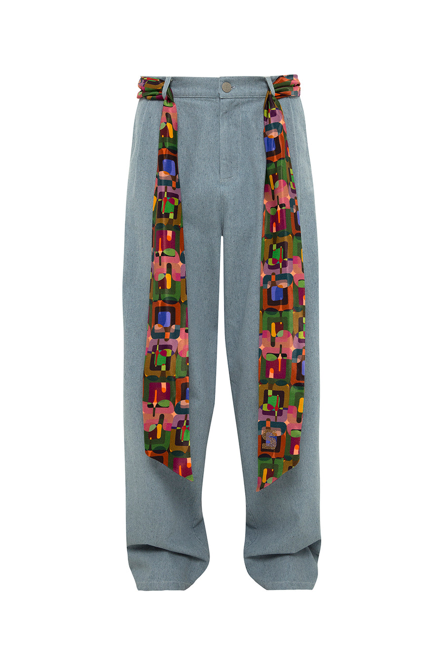TYRON - Full length jeans with satin printed belt